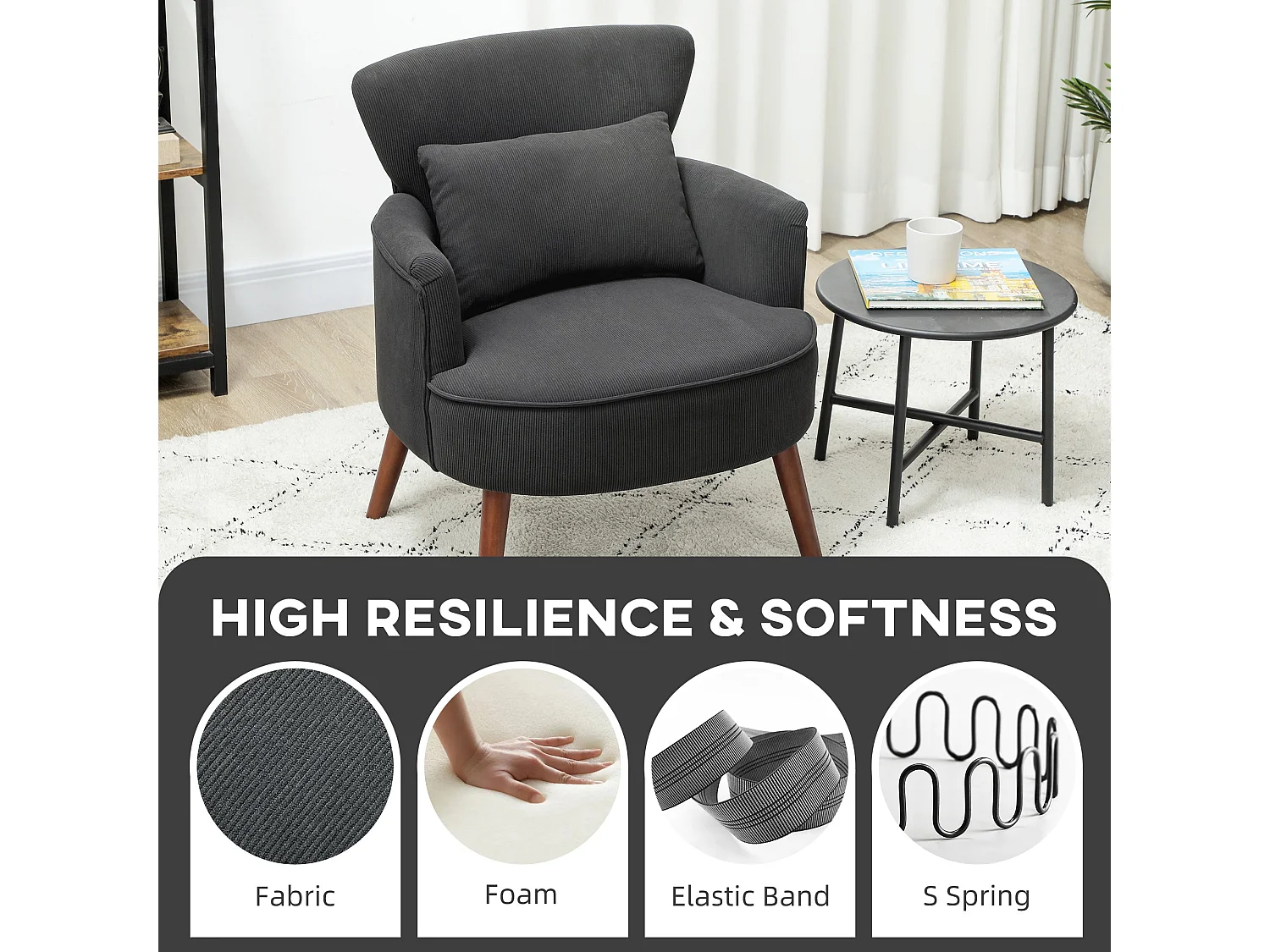 Mielyo Black Corduroy Retro Accent Armchair