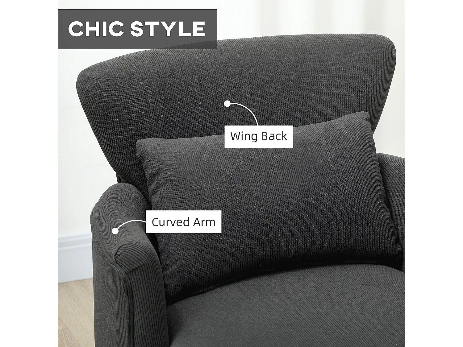 Mielyo Black Corduroy Retro Accent Armchair