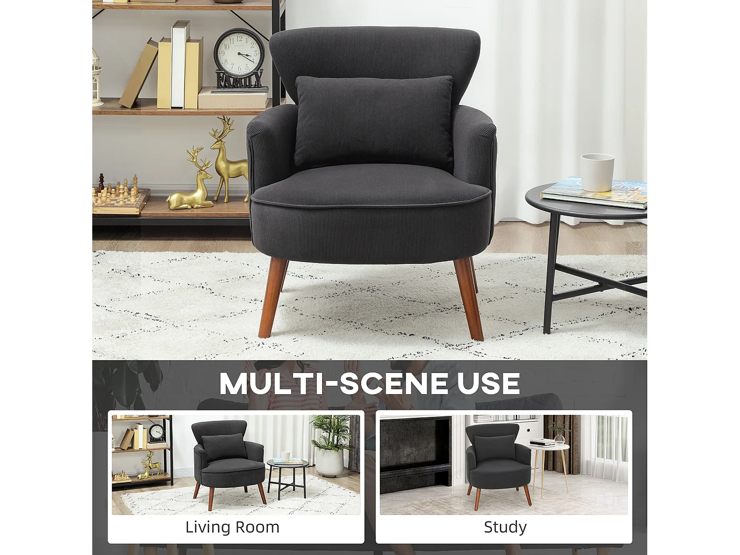 Mielyo Black Corduroy Retro Accent Armchair