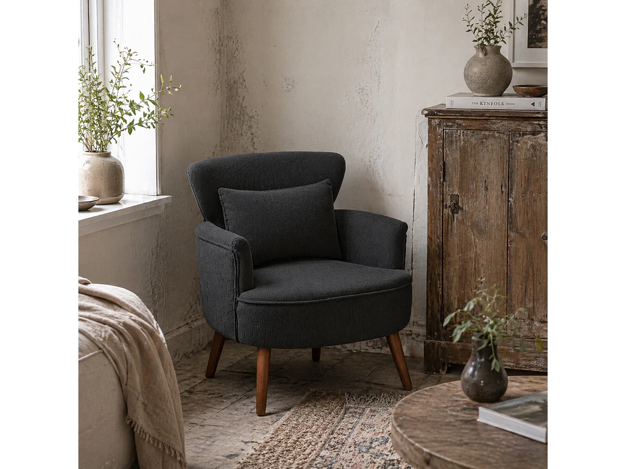 Mielyo Black Corduroy Retro Accent Armchair