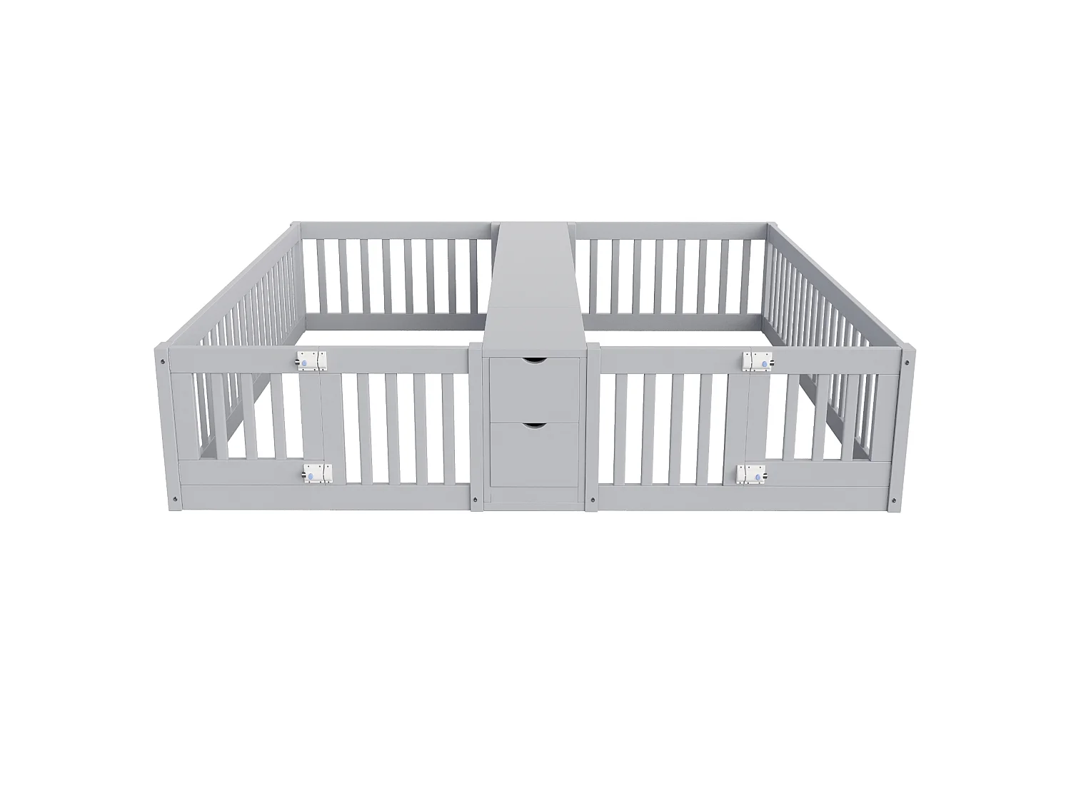 Kinderbett 90 x 200 cm - mit 2 Schubladen - mit doppeltem Regal - mit Sicherheitsgeländern - grau (Matratze nicht enthalten)