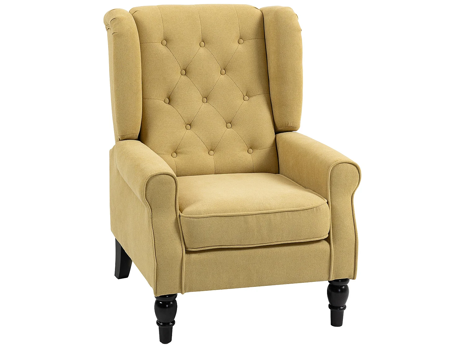 Luyo Light Yellow Retro Wingback Accent Armchair Button Tufted Upholstery