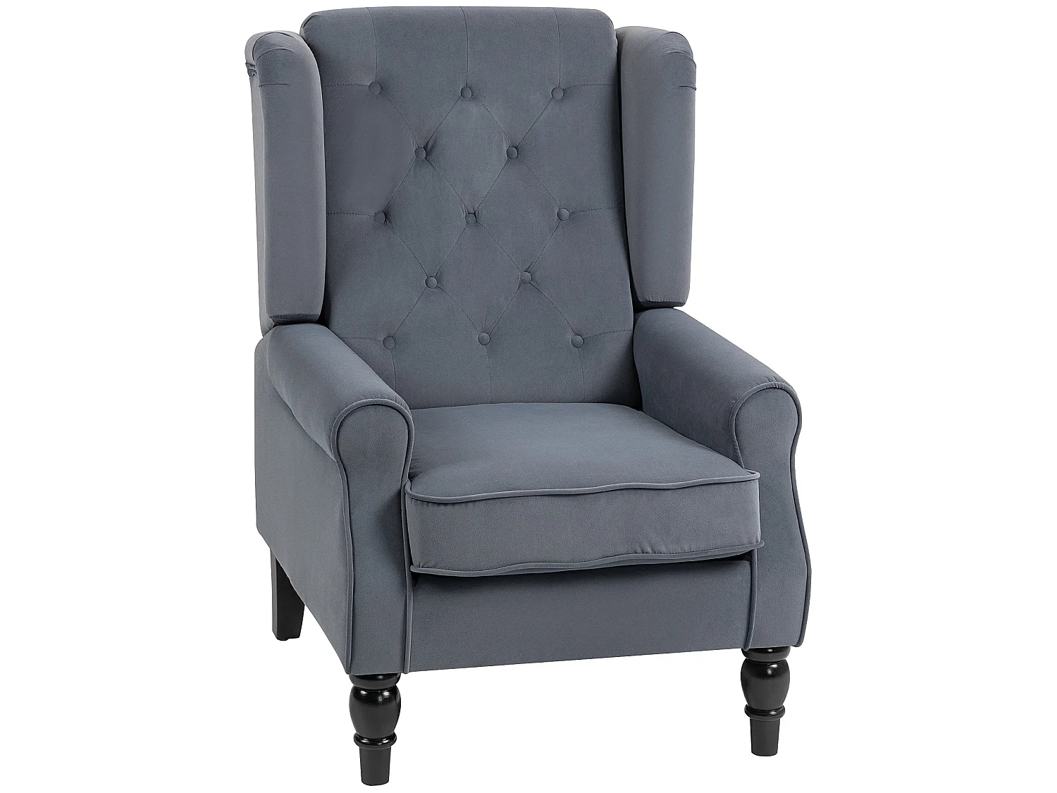 Vanola Grey Velvet Feel Retro Wingback Armchair Diamond Button Tufted