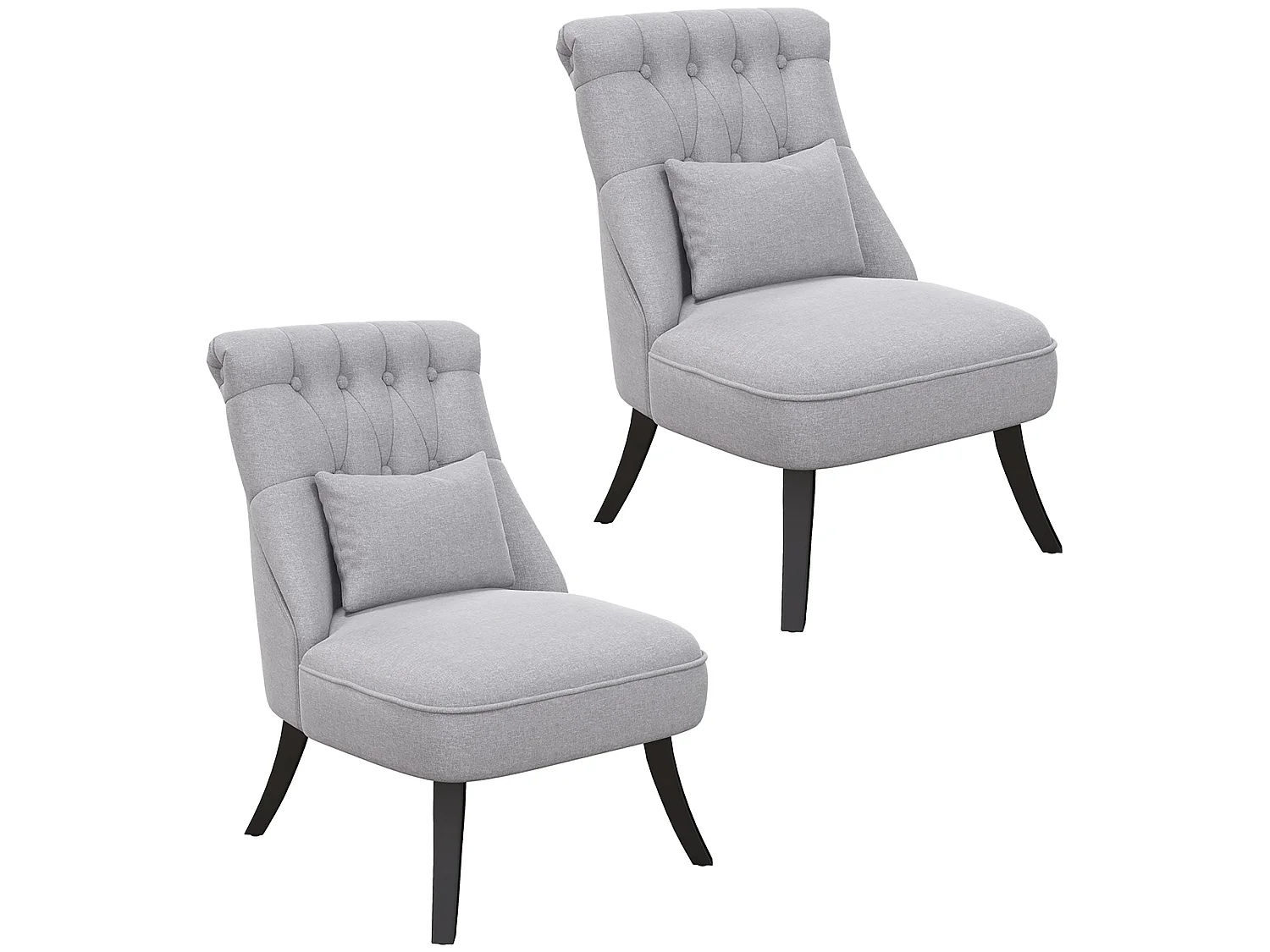 Sava Grey Set of 2 Armless Button Tufted Tub Chairs with Linen Look Upholstery