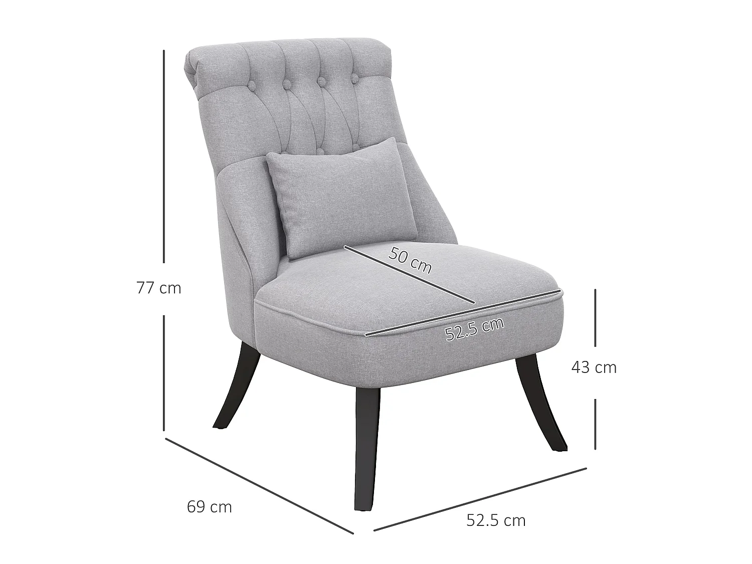 Sava Grey Set of 2 Armless Button Tufted Tub Chairs with Linen Look Upholstery