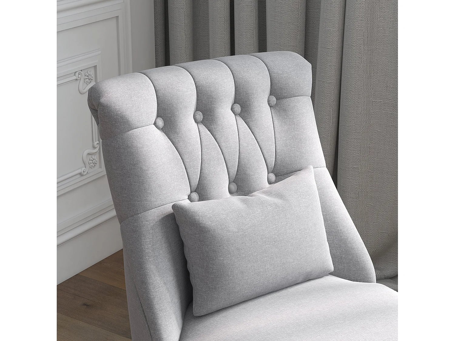 Sava Grey Set of 2 Armless Button Tufted Tub Chairs with Linen Look Upholstery