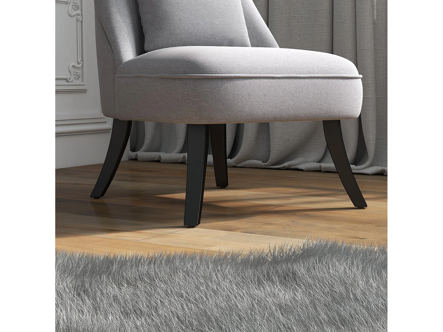 Sava Grey Set of 2 Armless Button Tufted Tub Chairs with Linen Look Upholstery