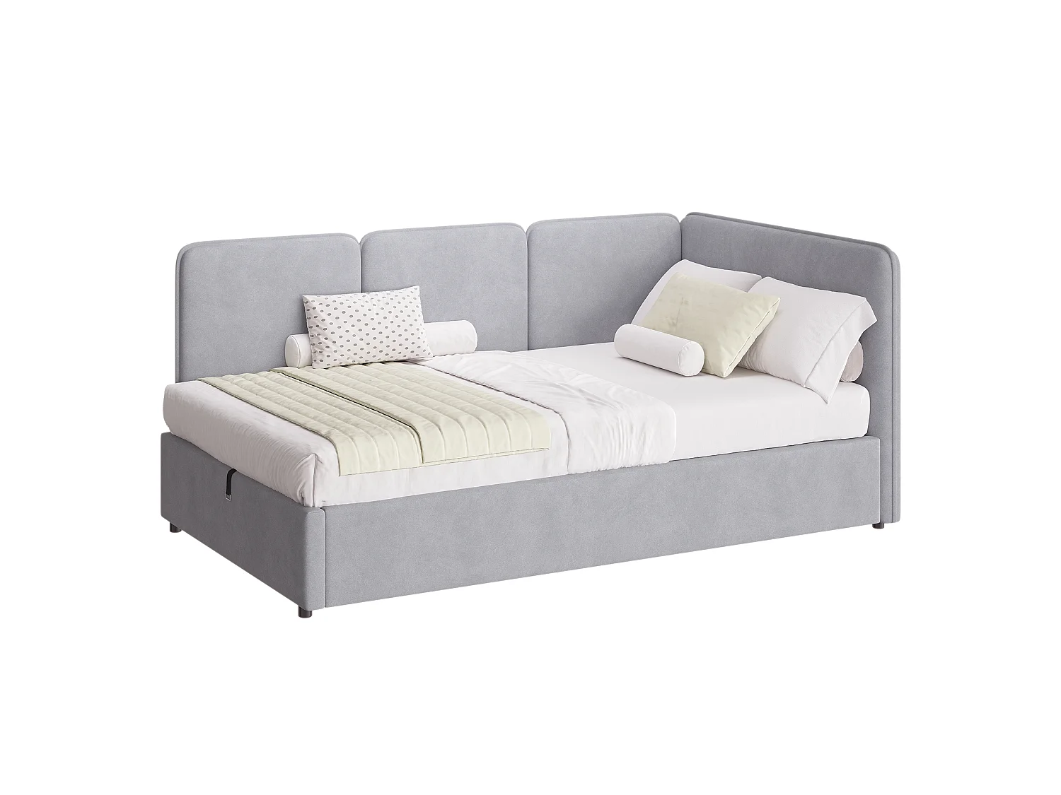 Canapé-lit coffre 90 x 200 cm - Peut être inversé à gauche et à droite - Tissu velours - Gris (Matelas non inclus)