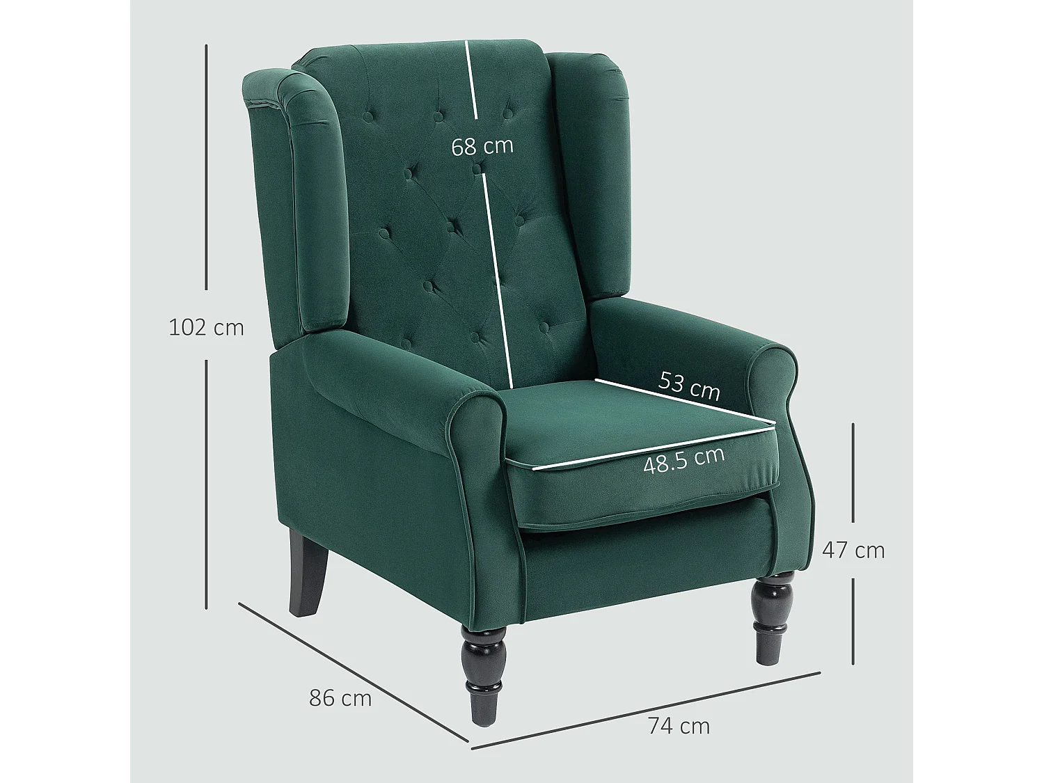 Dona Green Velvet Feel Wingback Accent Chair with Diamond Button Tufting
