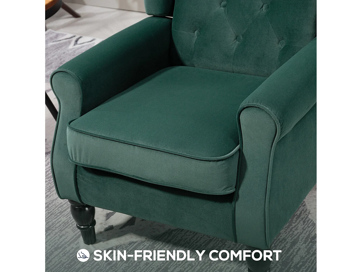 Dona Green Velvet Feel Wingback Accent Chair with Diamond Button Tufting