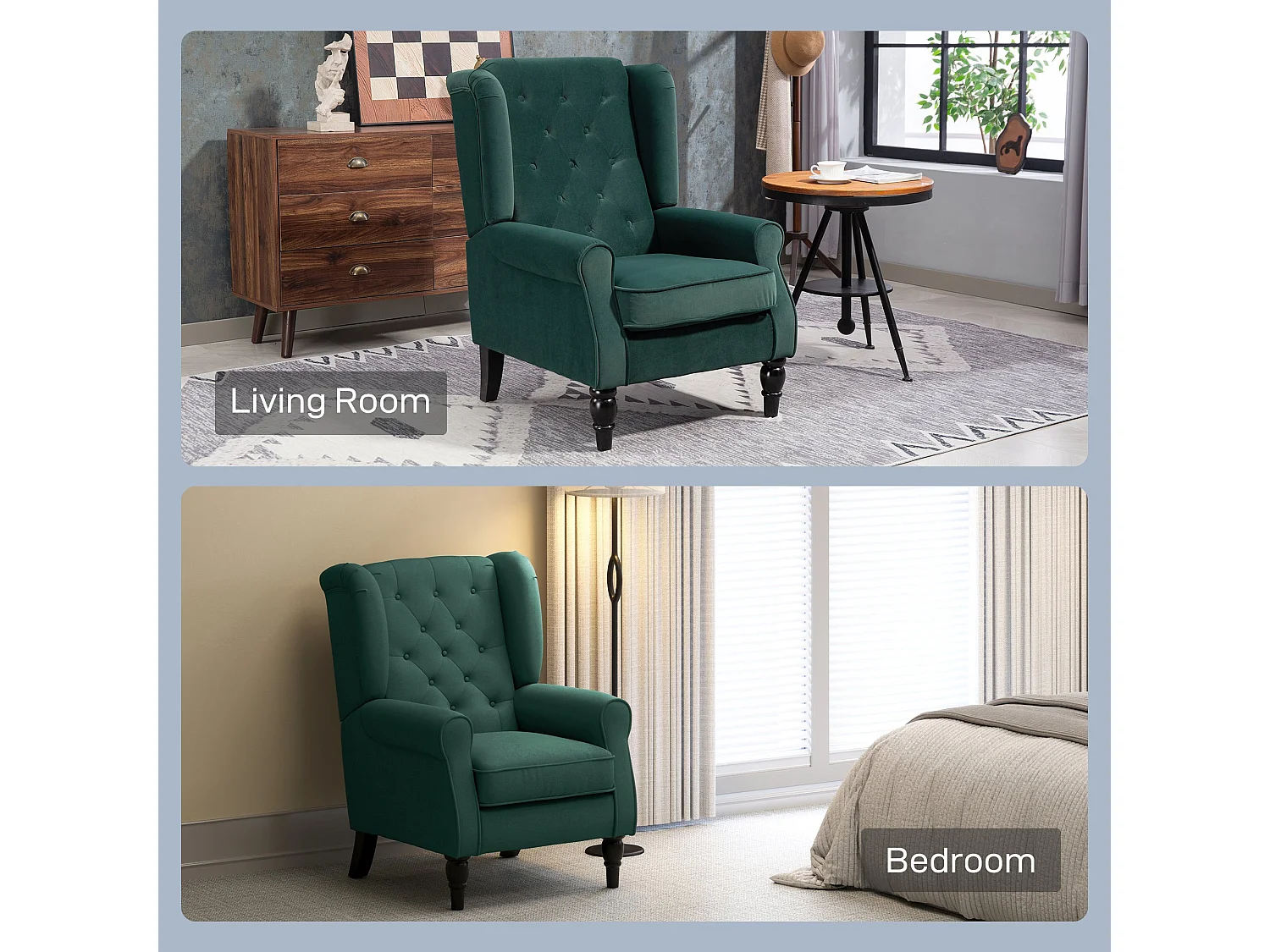 Dona Green Velvet Feel Wingback Accent Chair with Diamond Button Tufting