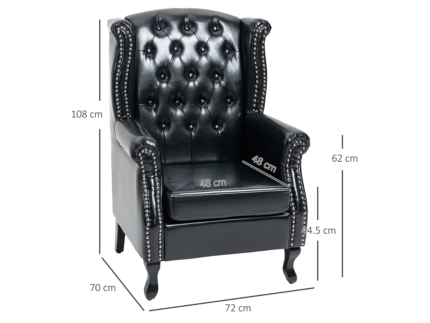 Nana Bafa Black Wingback Accent Chair Chesterfield Tufting Nailhead Trim