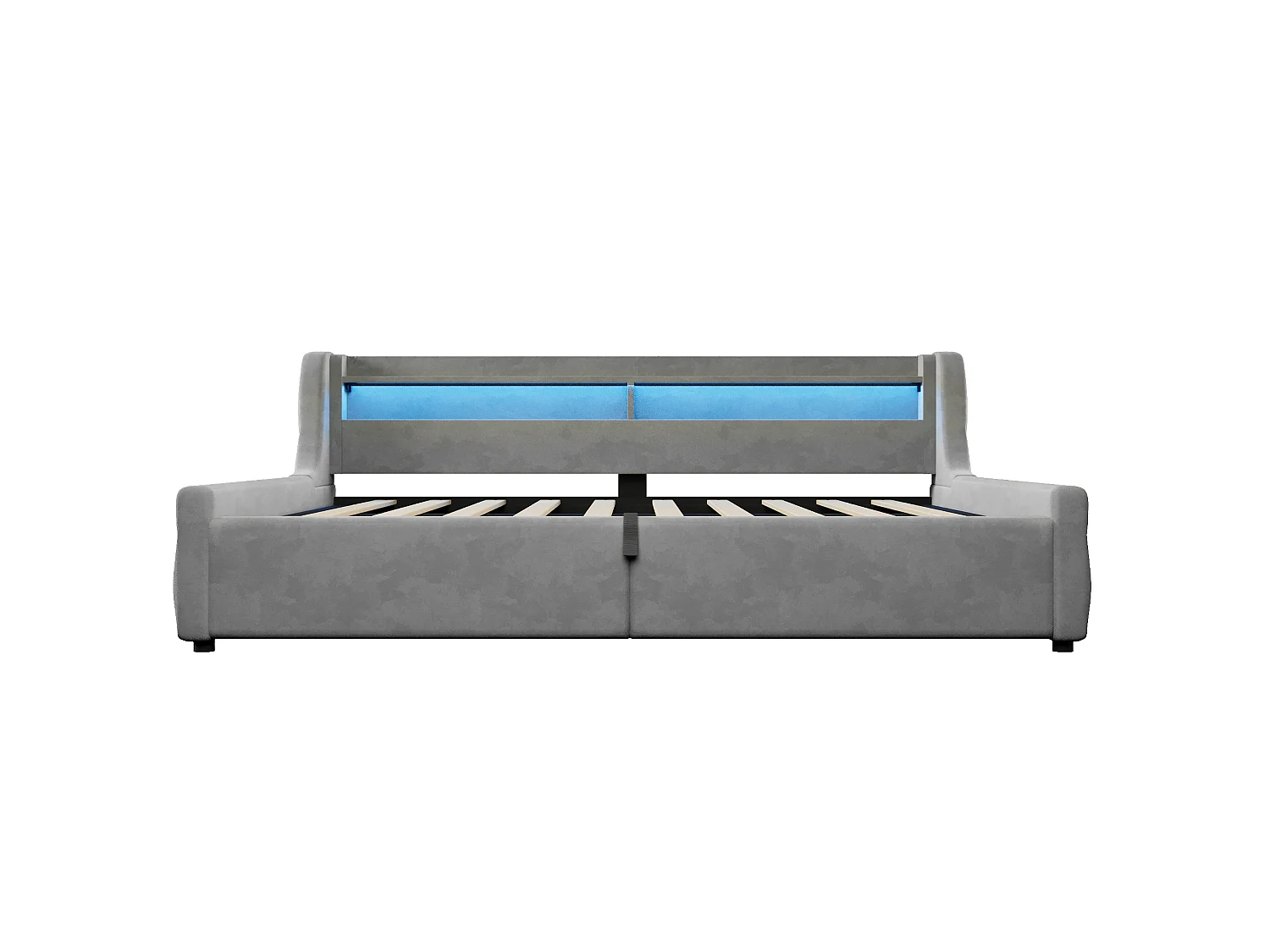 Storage Sofa Bed 90 × 200 cm - with storage box and LED lighting - velvet fabric + MDF - grey (mattress not included)