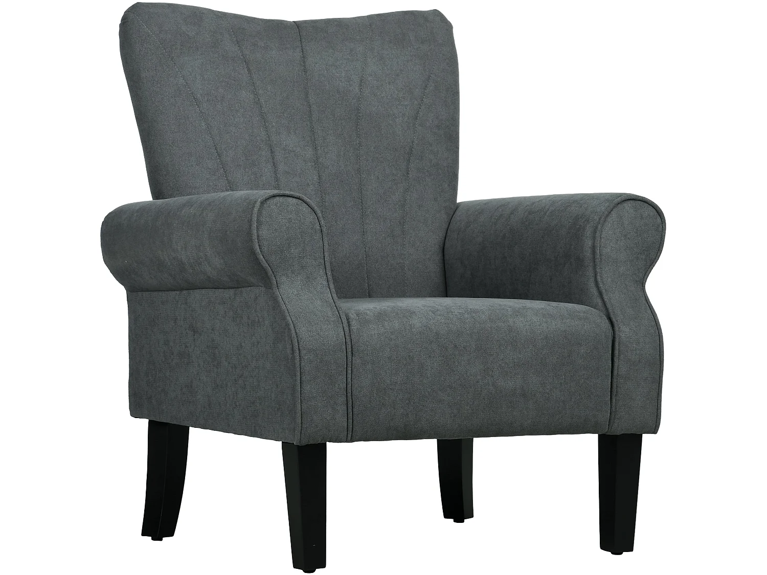 Suri Mid Century Grey Upholstered Accent Armchair Rolled Arms Wooden Legs