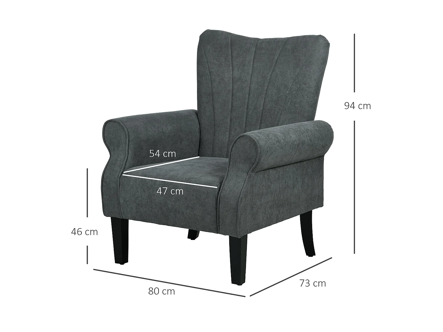 Suri Mid Century Grey Upholstered Accent Armchair Rolled Arms Wooden Legs