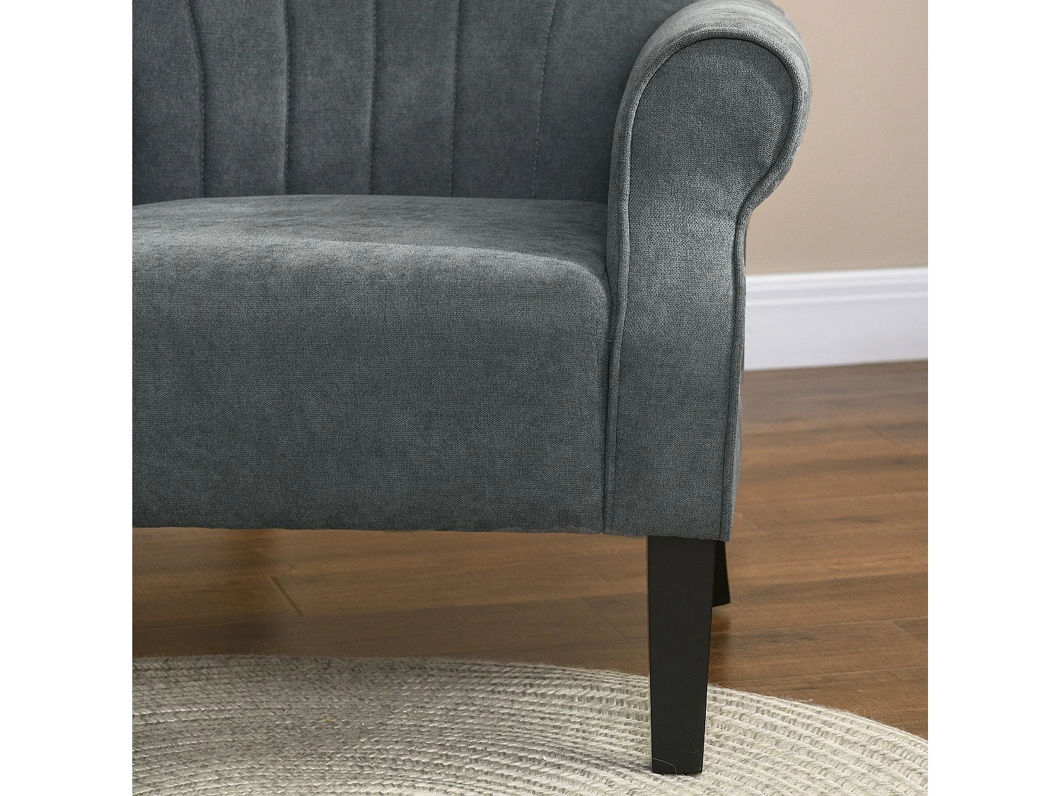 Suri Mid Century Grey Upholstered Accent Armchair Rolled Arms Wooden Legs