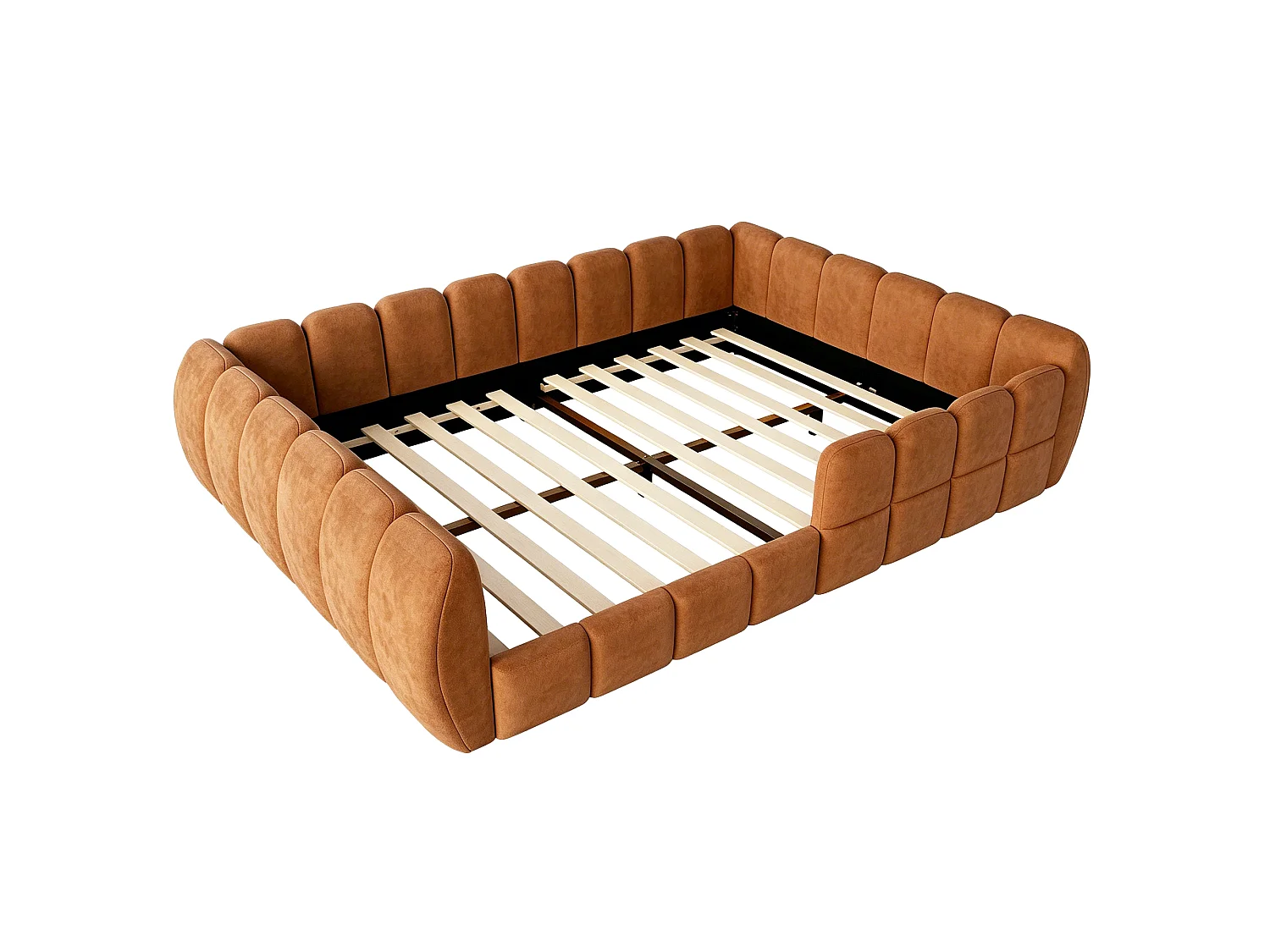 Gepolstertes Kinderbett 140 × 200 cm - Samtstoff - abgerundete Ecken - Orange (Matratze nicht enthalten)