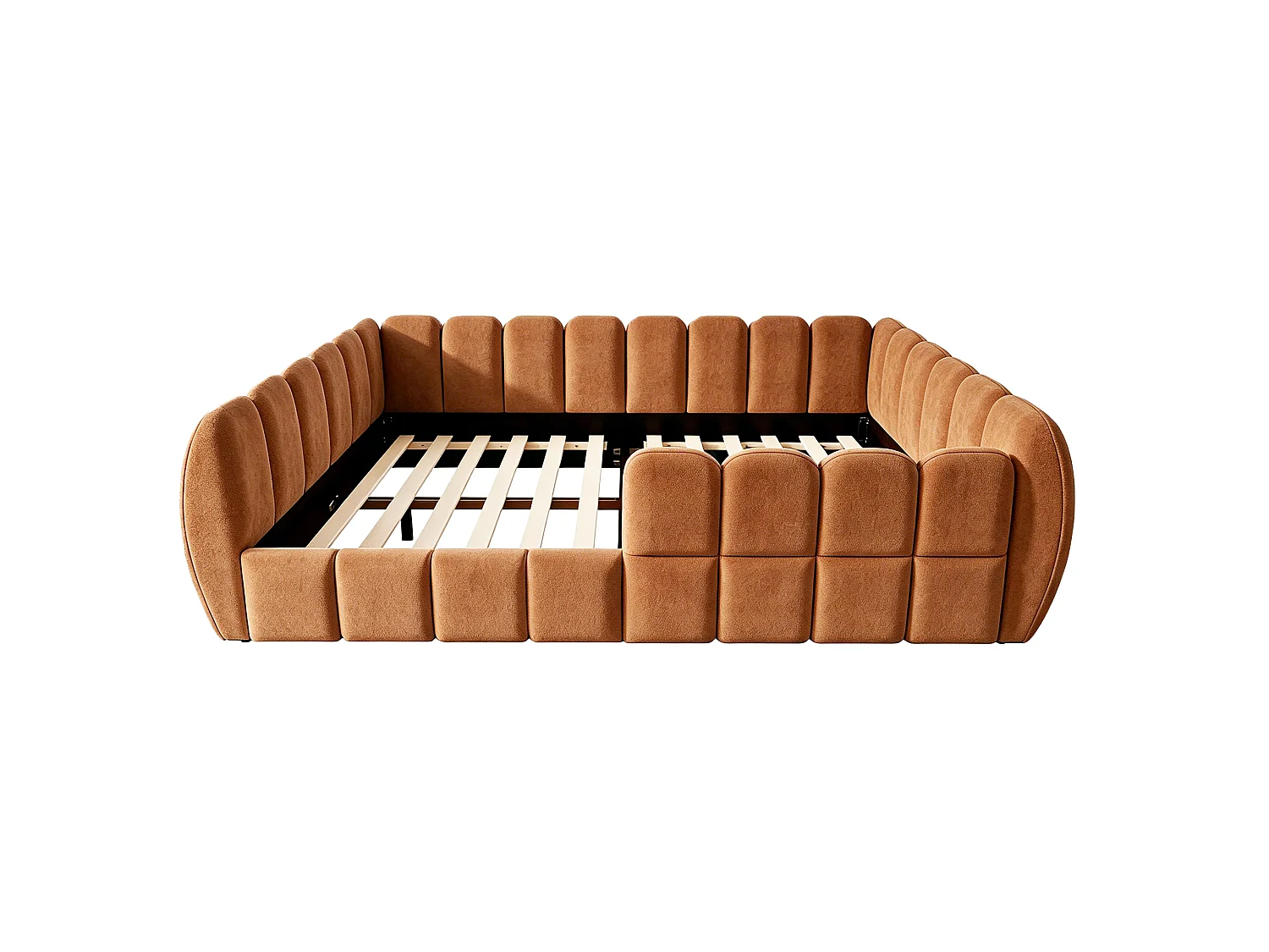 Gepolstertes Kinderbett 140 × 200 cm - Samtstoff - abgerundete Ecken - Orange (Matratze nicht enthalten)