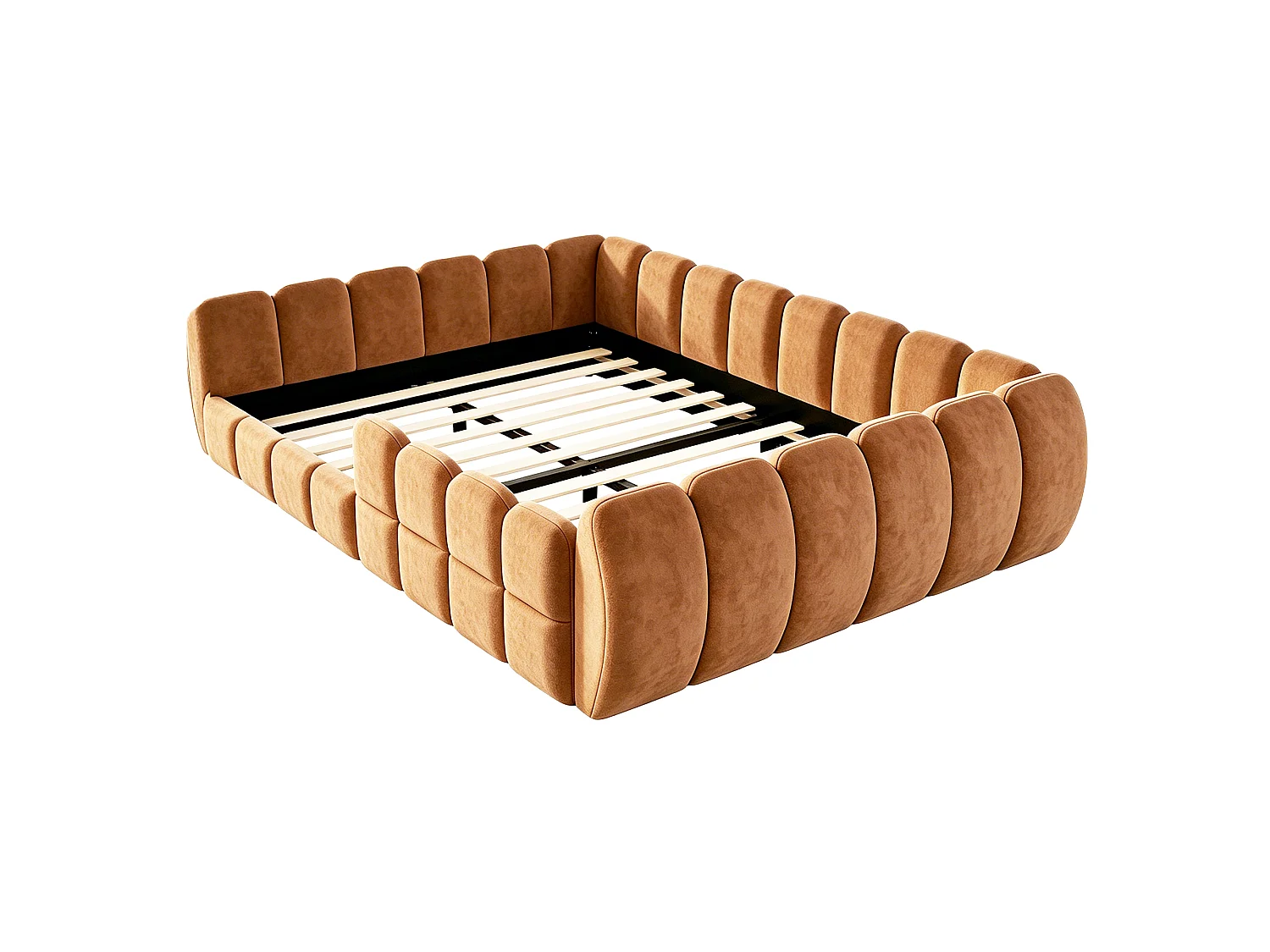 Gepolstertes Kinderbett 140 × 200 cm - Samtstoff - abgerundete Ecken - Orange (Matratze nicht enthalten)