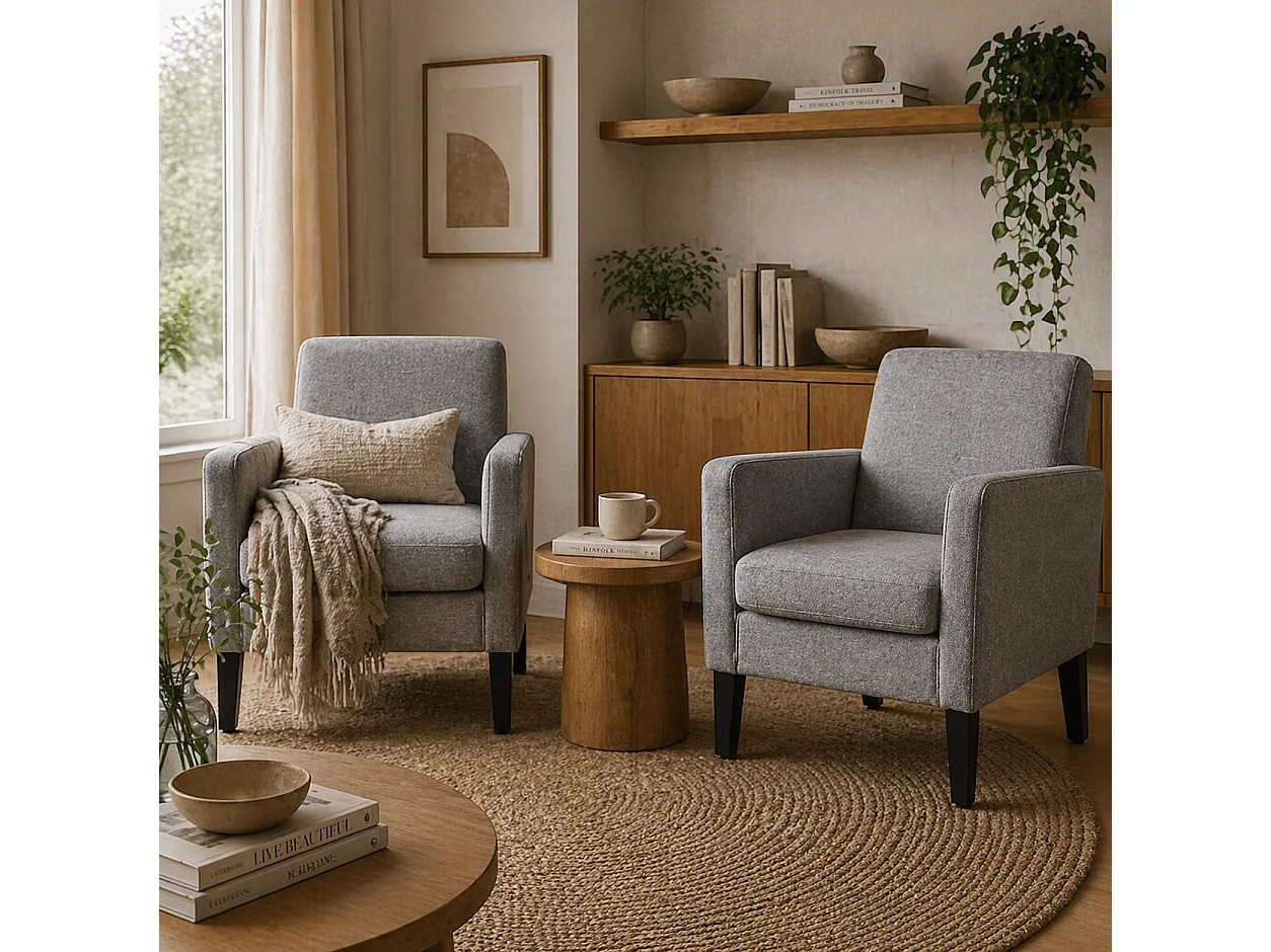 Nimi Set of 2 Light Grey Modern Accent Chairs with Black Legs