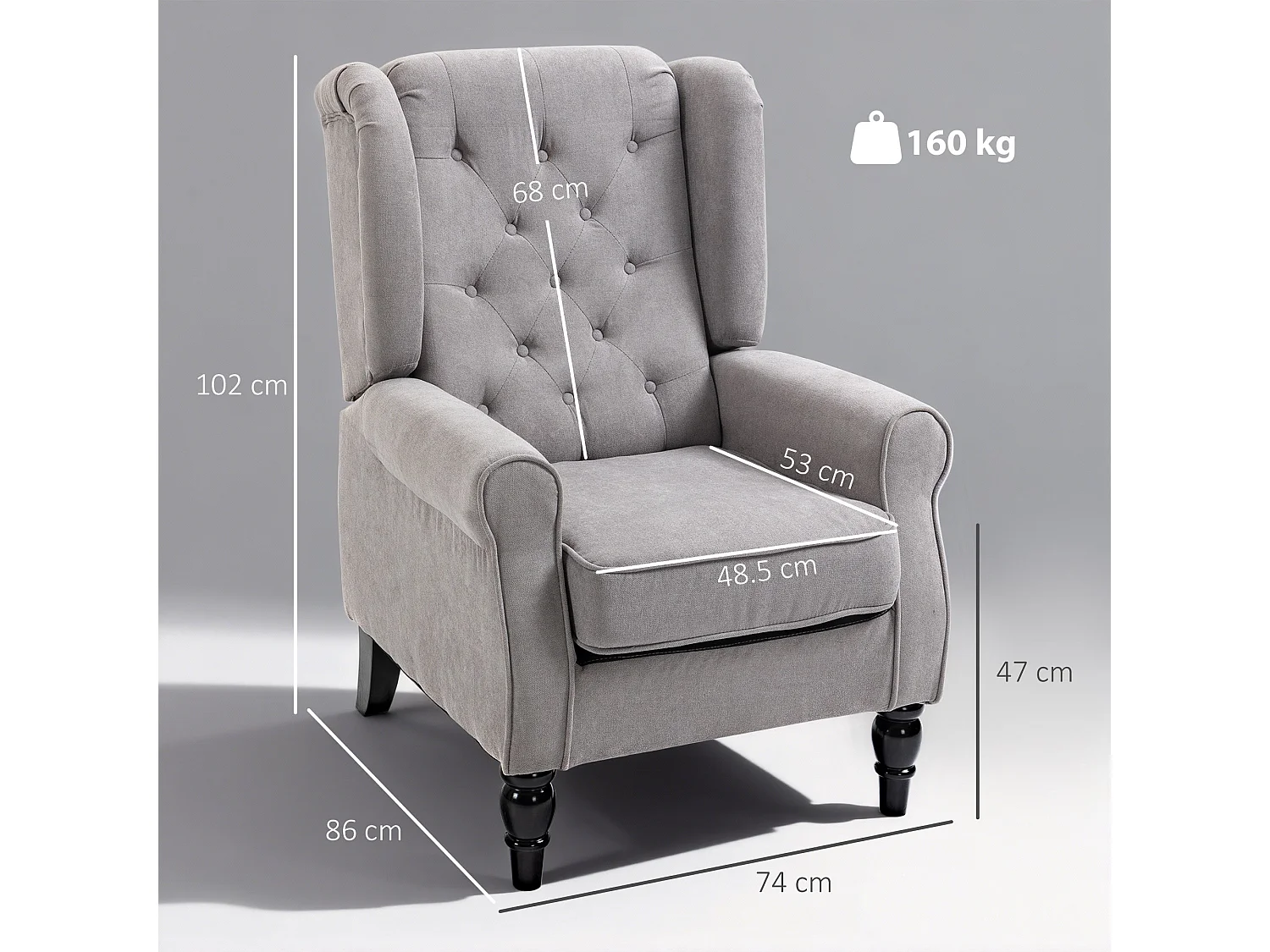 Diveco Grey Wingback Accent Chair with Button Tufting and Wooden Frame