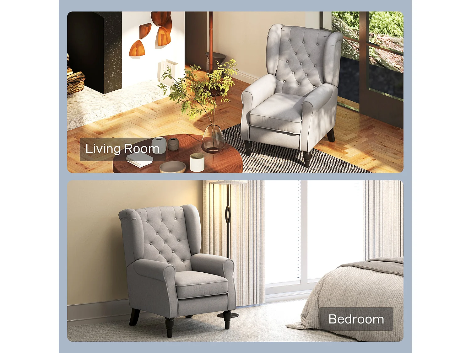 Diveco Grey Wingback Accent Chair with Button Tufting and Wooden Frame