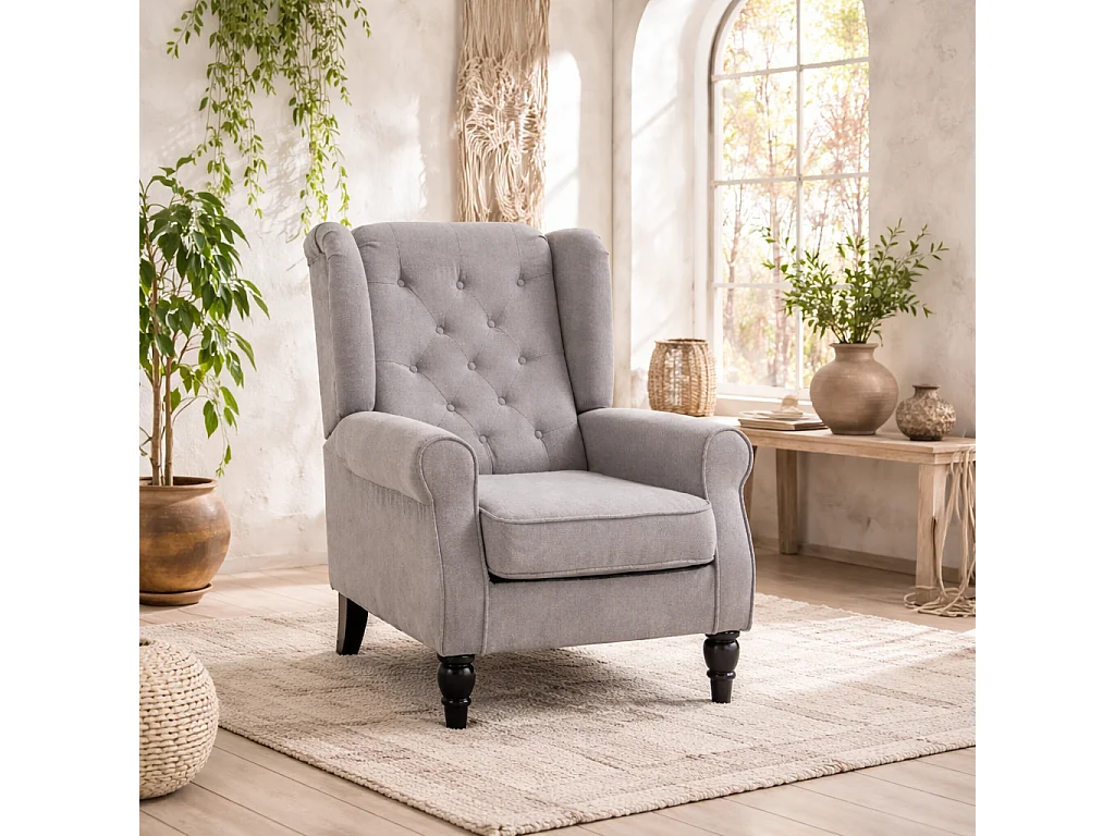 Diveco Grey Wingback Accent Chair with Button Tufting and Wooden Frame