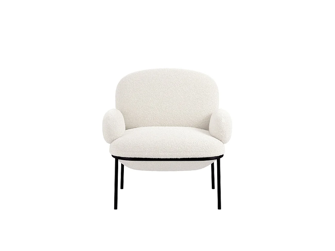 Tritta Curved Ivory Sherpa Boucle Accent Chair Matt Black Metal Legs