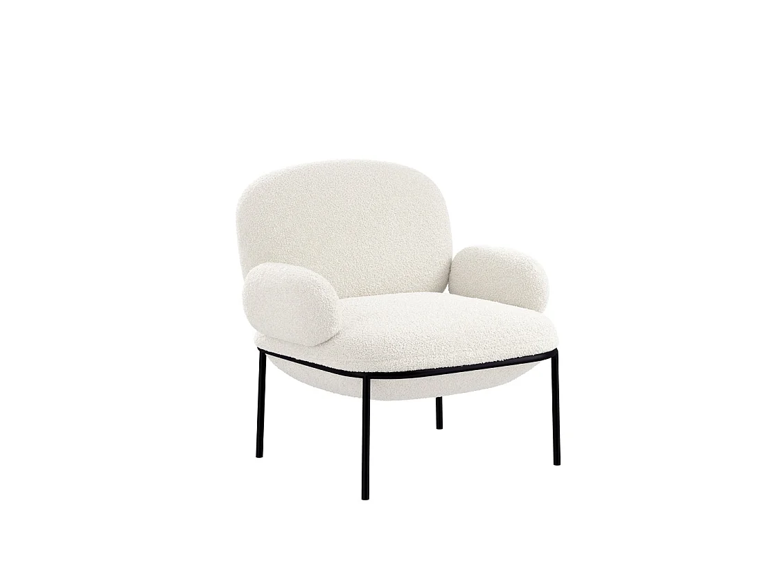Tritta Curved Ivory Sherpa Boucle Accent Chair Matt Black Metal Legs