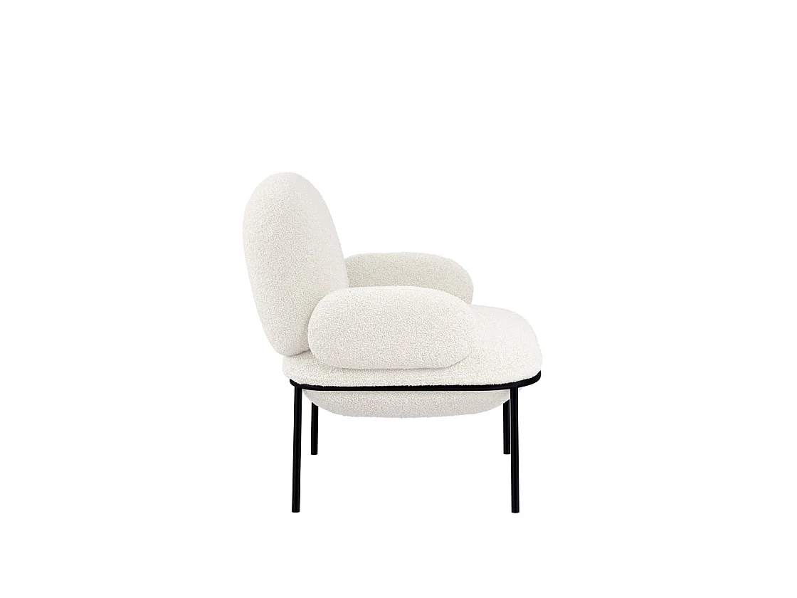 Tritta Curved Ivory Sherpa Boucle Accent Chair Matt Black Metal Legs