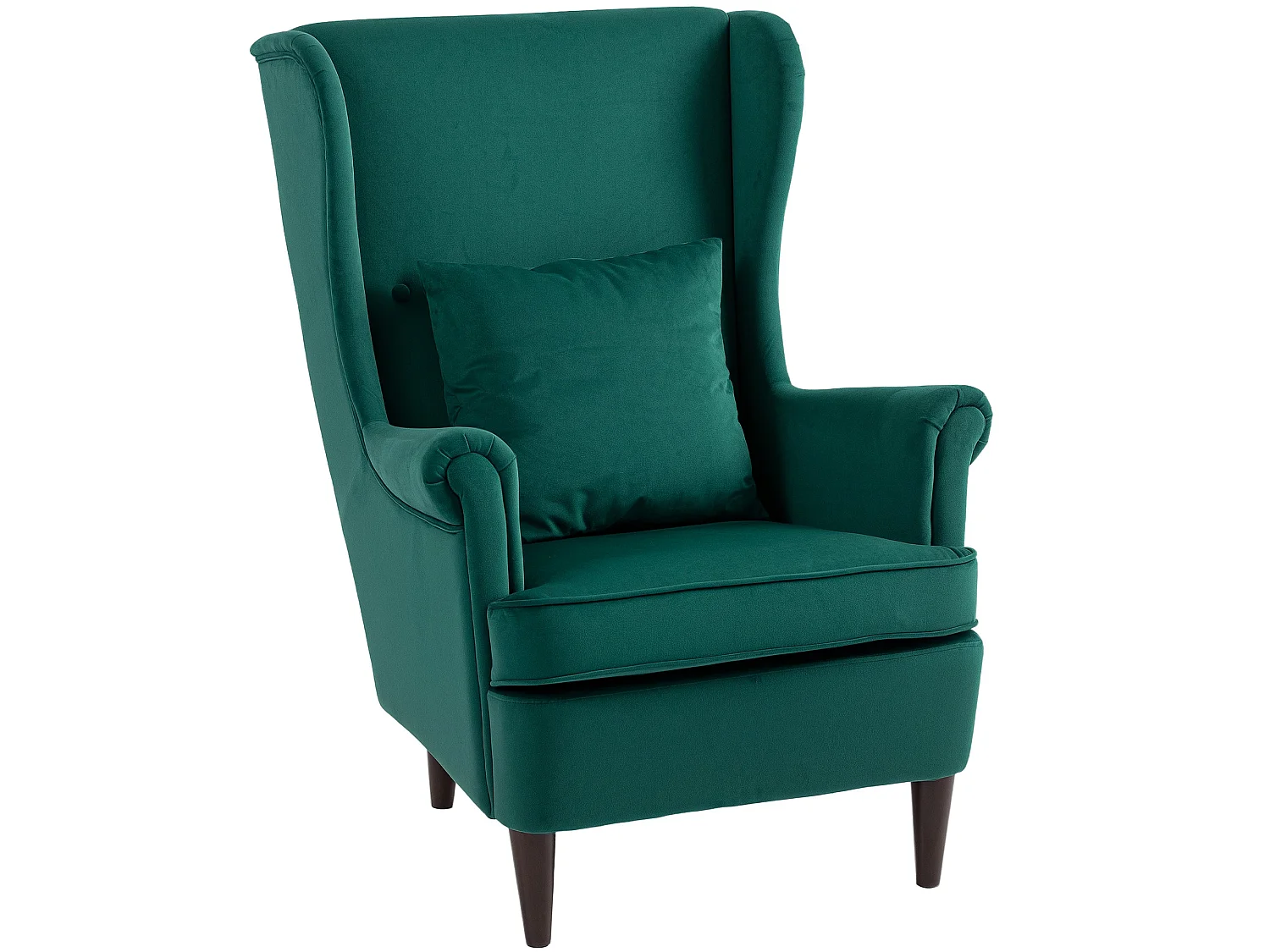 Velvet Dark Green Wingback Accent Chair High Back with Pillow Wooden Legs