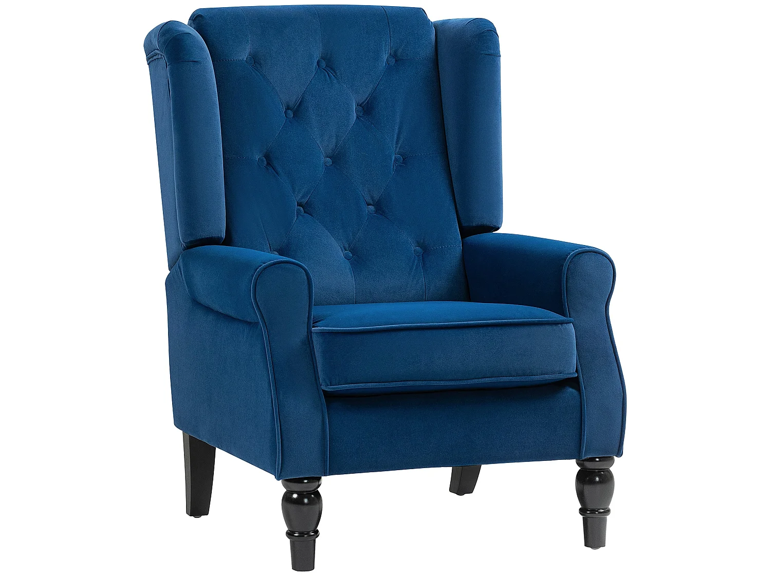 Topano Blue Velvet Feel Wingback Accent Armchair Diamond Button Tufted