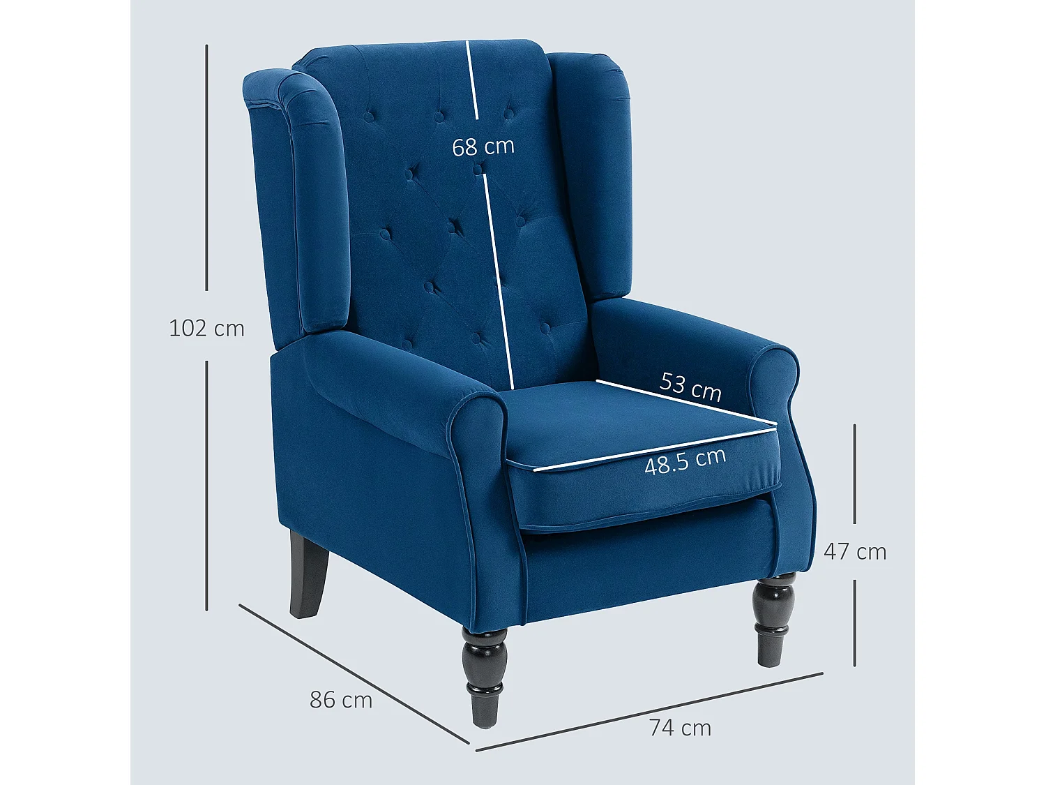 Topano Blue Velvet Feel Wingback Accent Armchair Diamond Button Tufted
