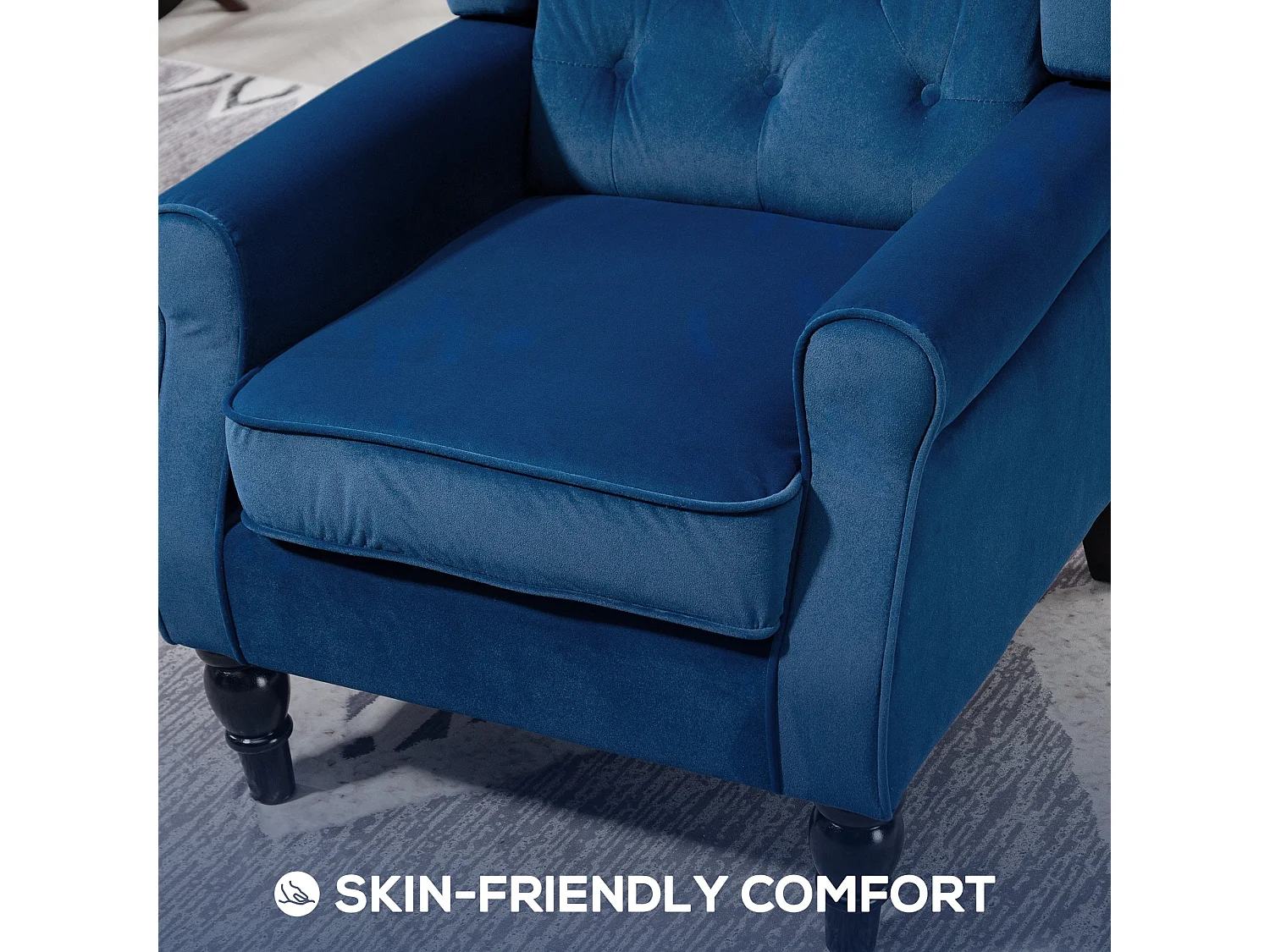 Topano Blue Velvet Feel Wingback Accent Armchair Diamond Button Tufted