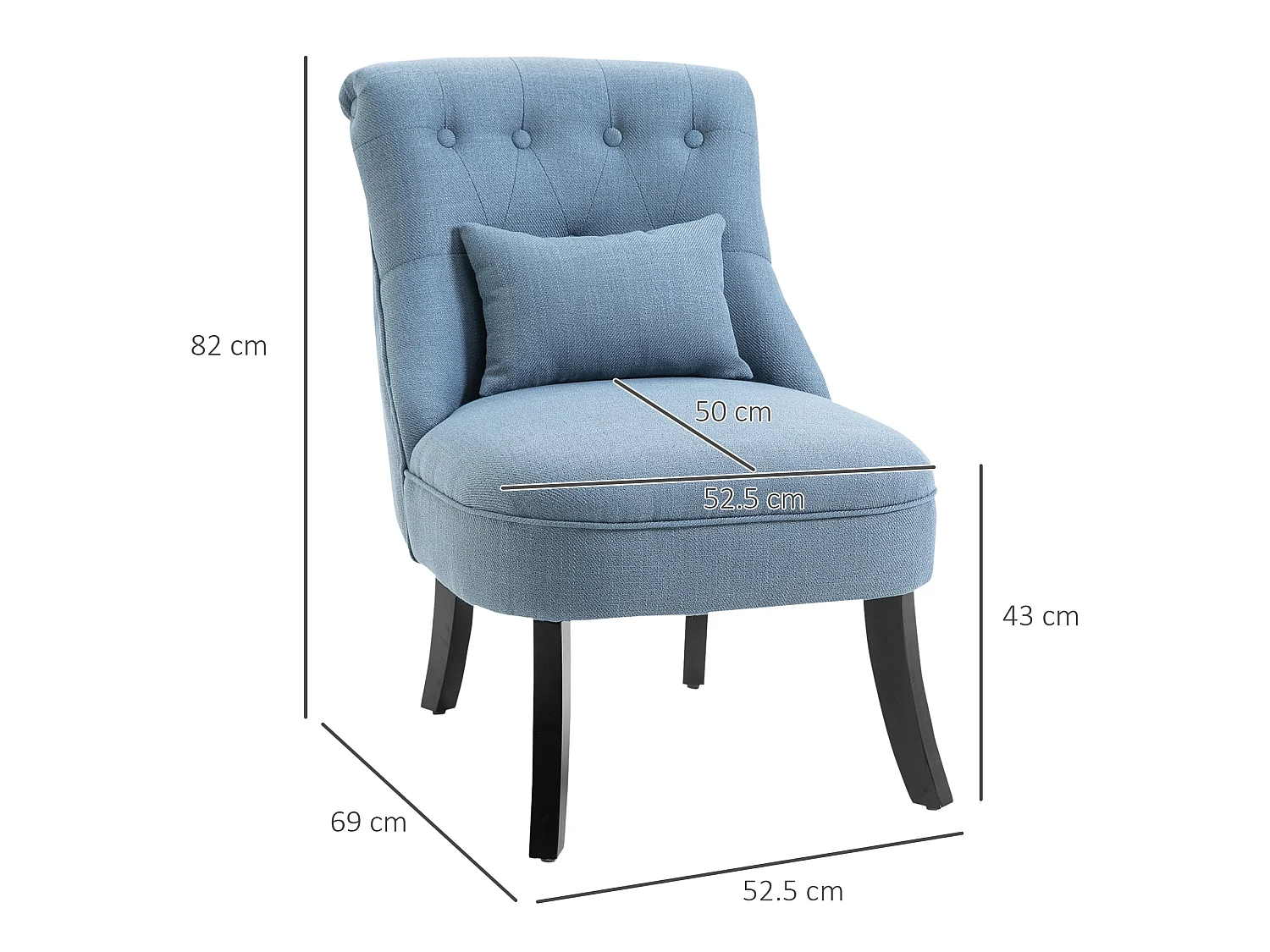 Sese Vera Blue Tub Accent Chair with Pillow and Solid Wood Legs