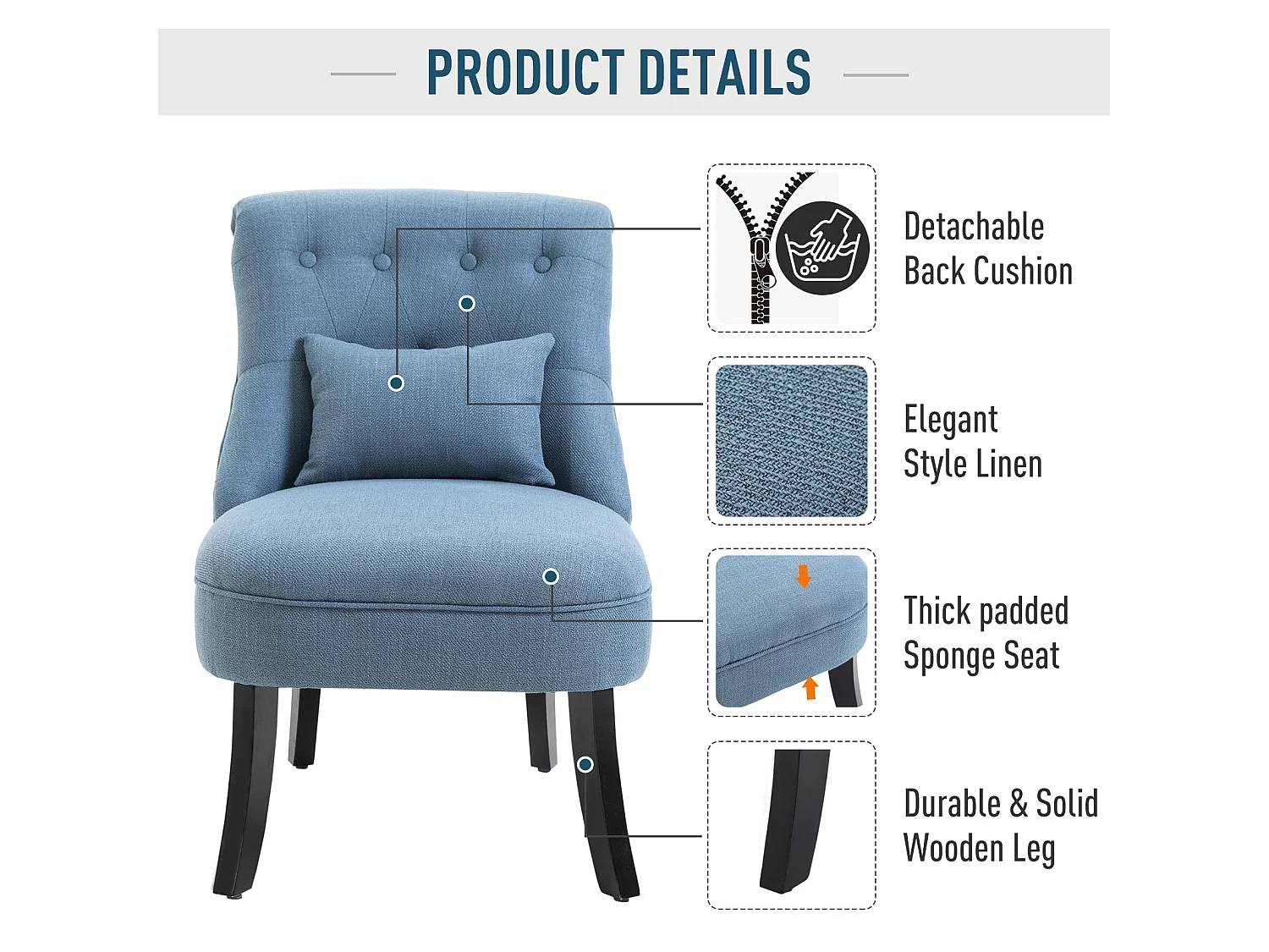 Sese Vera Blue Tub Accent Chair with Pillow and Solid Wood Legs
