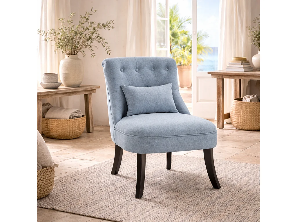 Sese Vera Blue Tub Accent Chair with Pillow and Solid Wood Legs