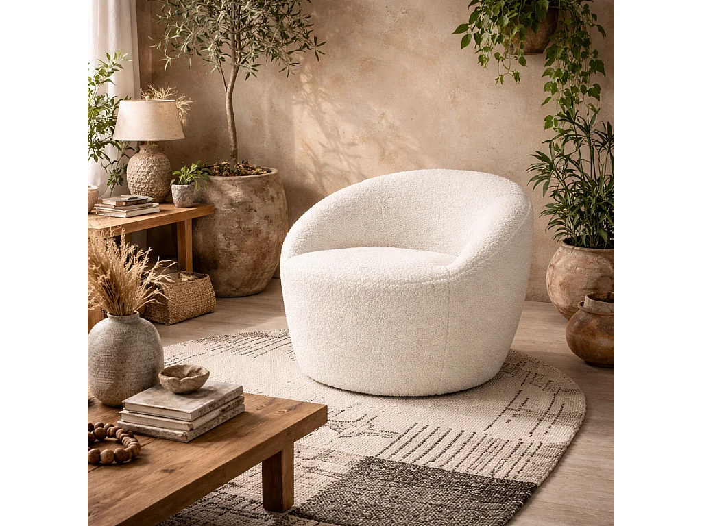 Cobh White Bouclé Round Club Armchair