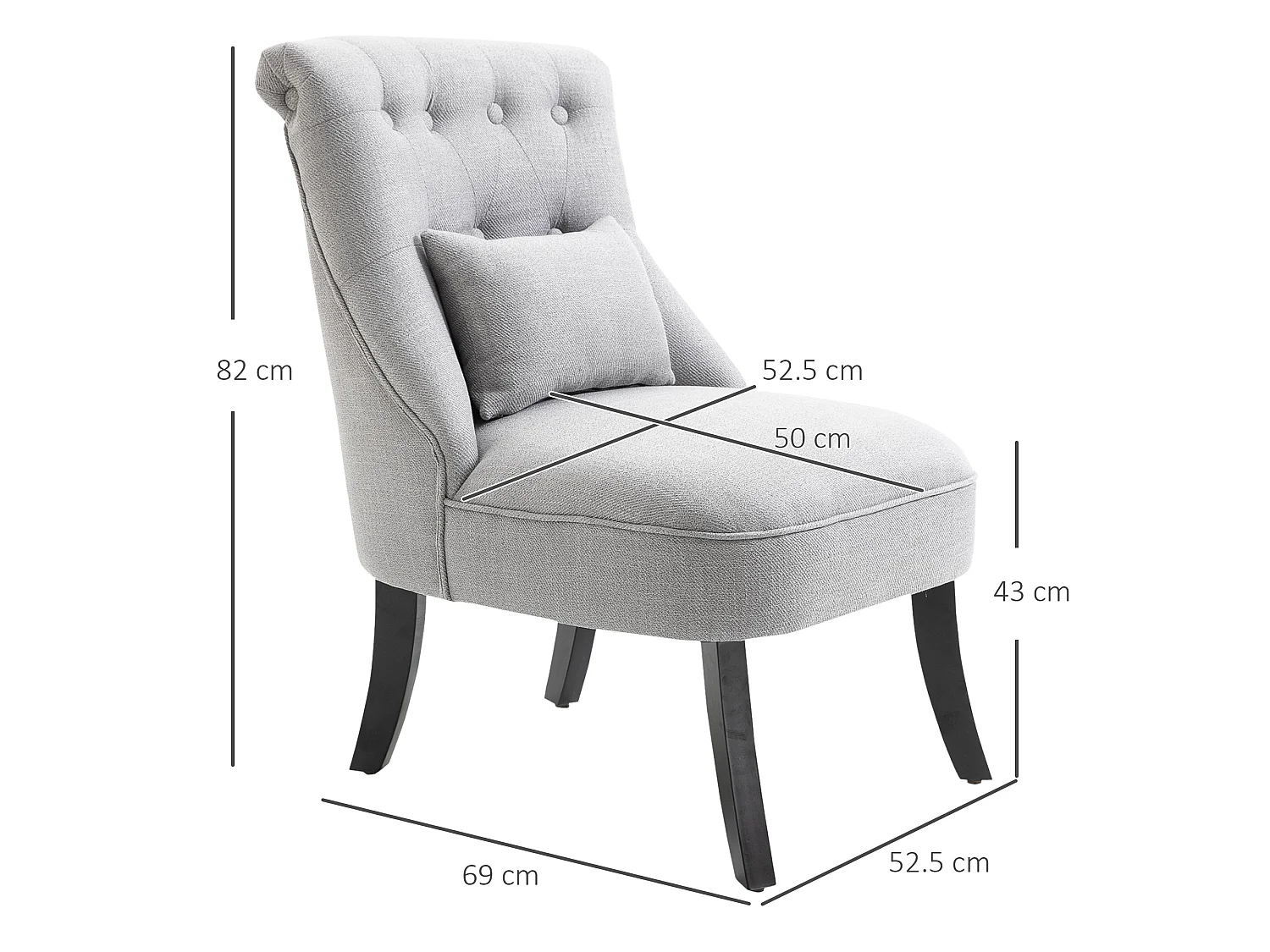 Lifasu Grey Fabric Tub Accent Chair with Pillow and Solid Rubberwood Legs
