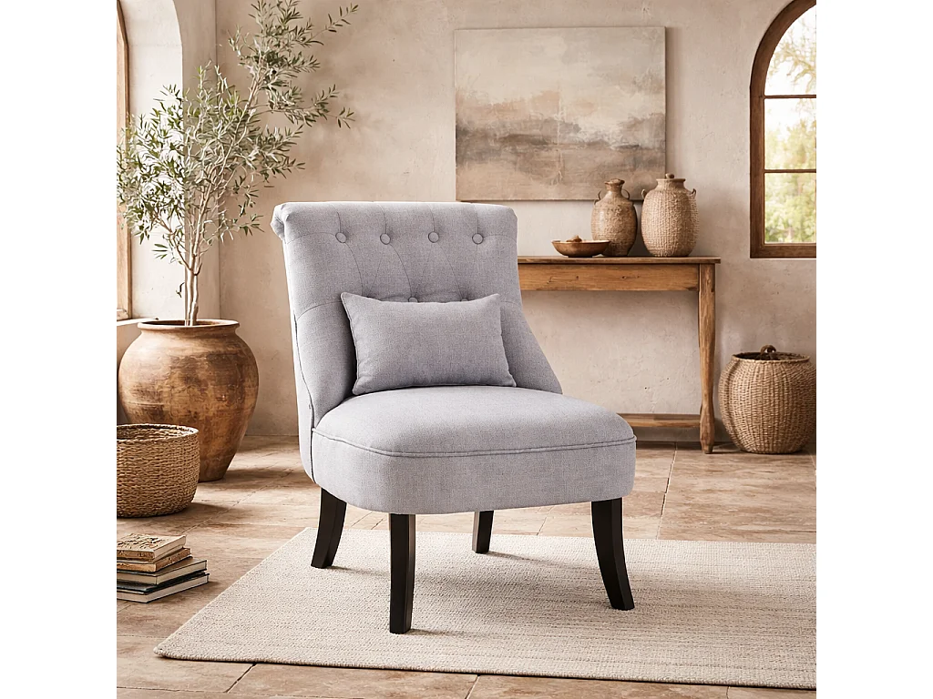 Lifasu Grey Fabric Tub Accent Chair with Pillow and Solid Rubberwood Legs