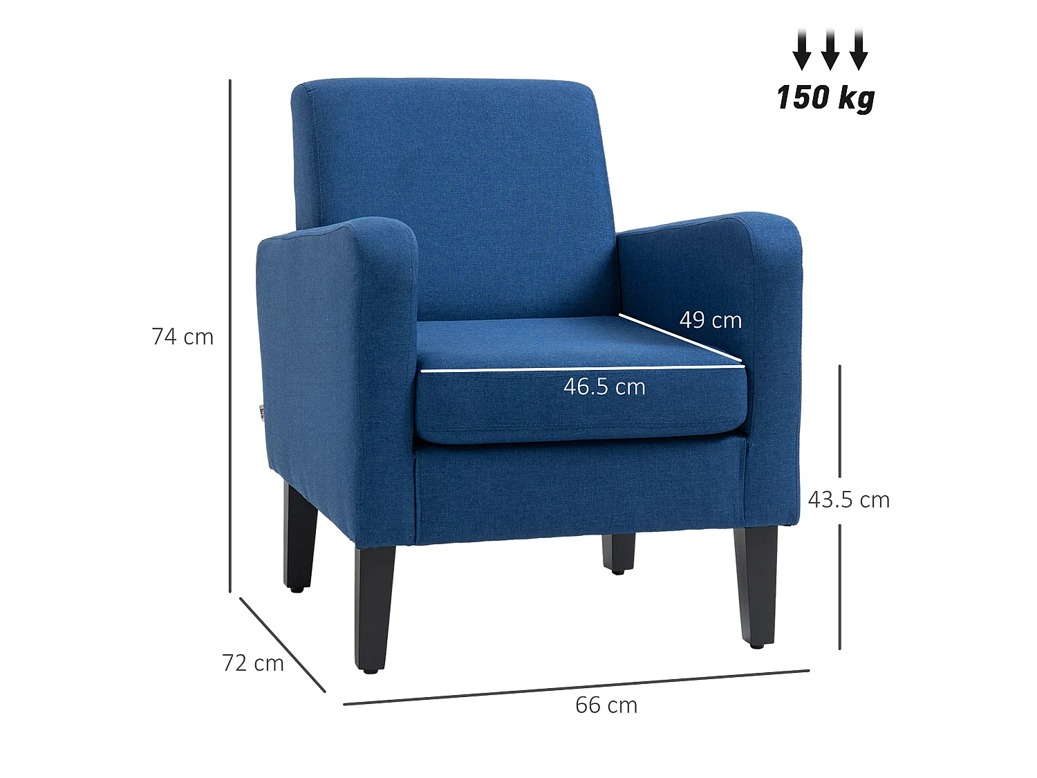 Niro Blue Linen Look Box Armchair Compact Club Style