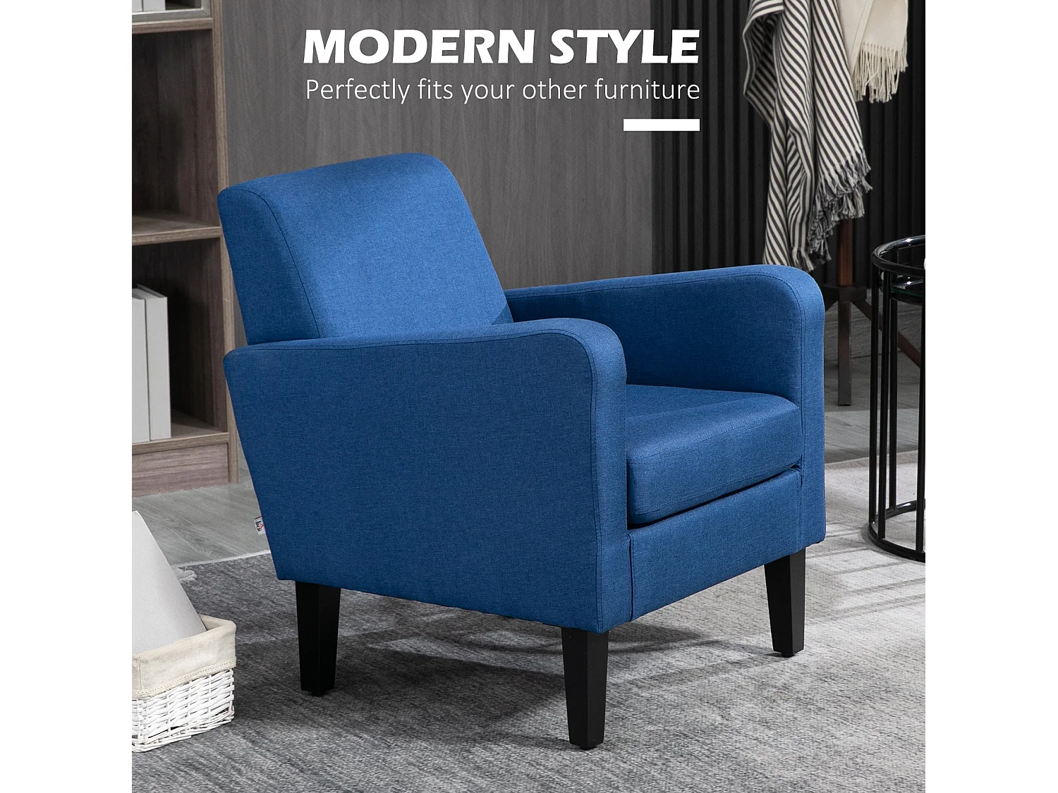 Niro Blue Linen Look Box Armchair Compact Club Style
