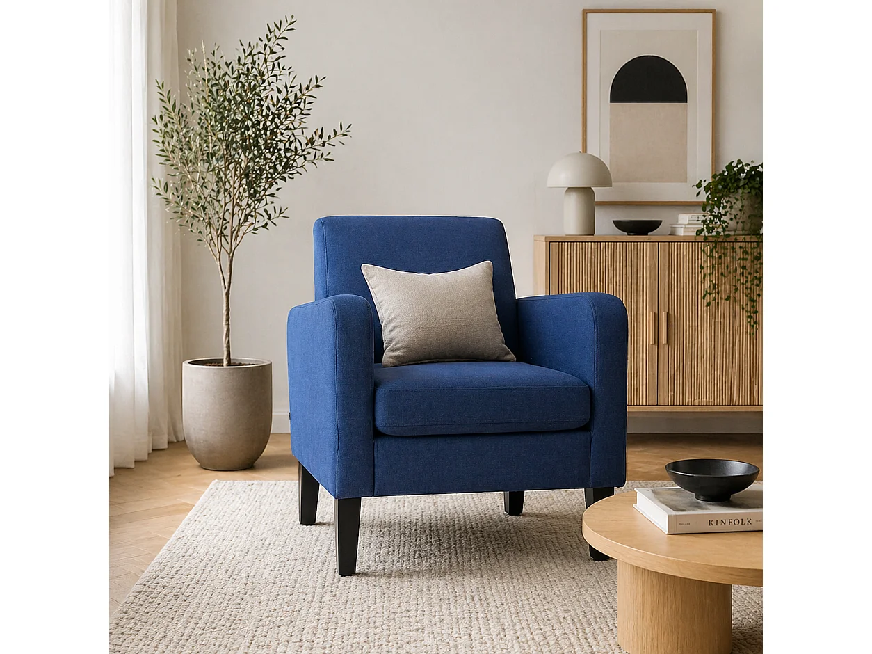 Niro Blue Linen Look Box Armchair Compact Club Style