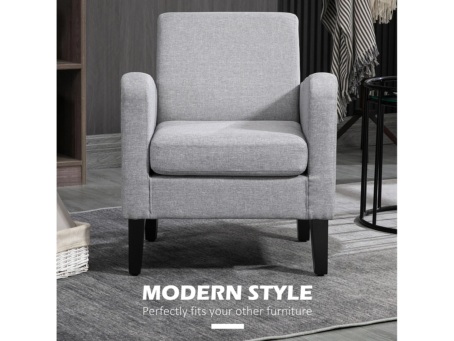Lurasa Linen Look Light Grey Box Armchair