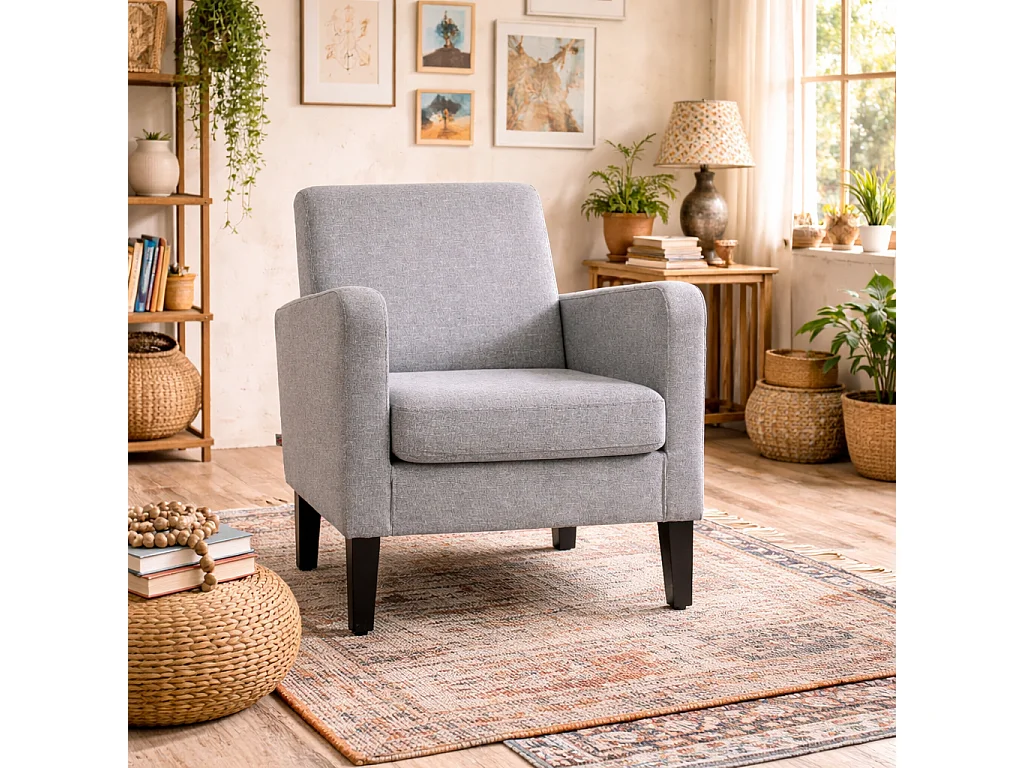 Lurasa Linen Look Light Grey Box Armchair