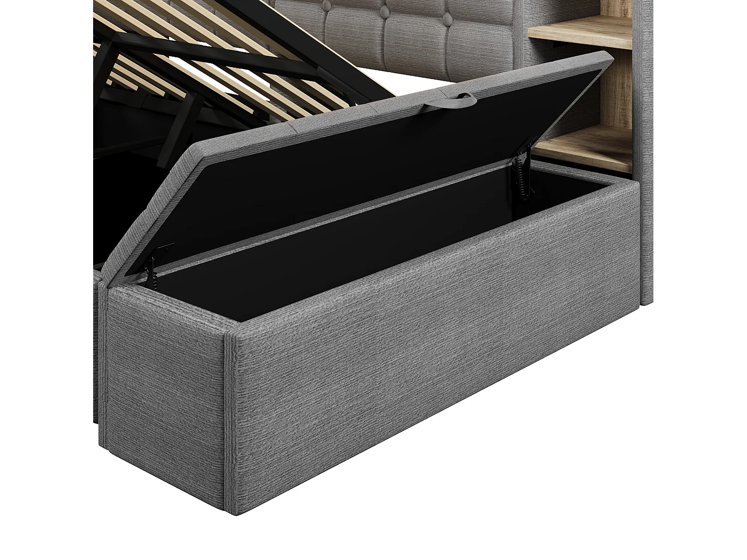 Schlafsofa mit Stauraum 140 × 200 cm - mit USB- + Type-C-Anschlüssen - Aufbewahrungsbank am Fußende des Bettes - mit LED-Lichtstreifen - Dunkelgrau