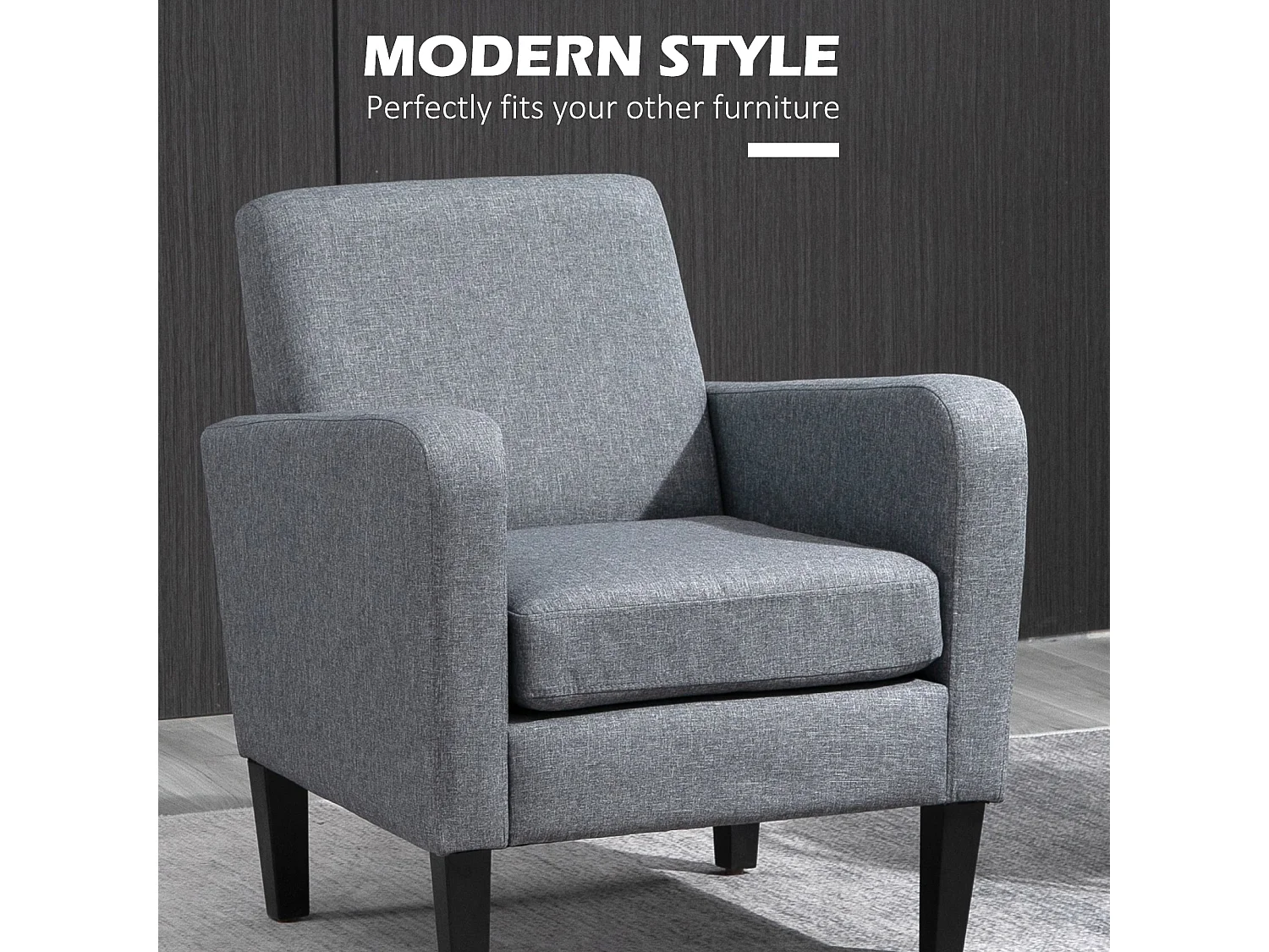 Sesuma Set of 2 Dove Grey Modern Accent Armchairs with Black Legs