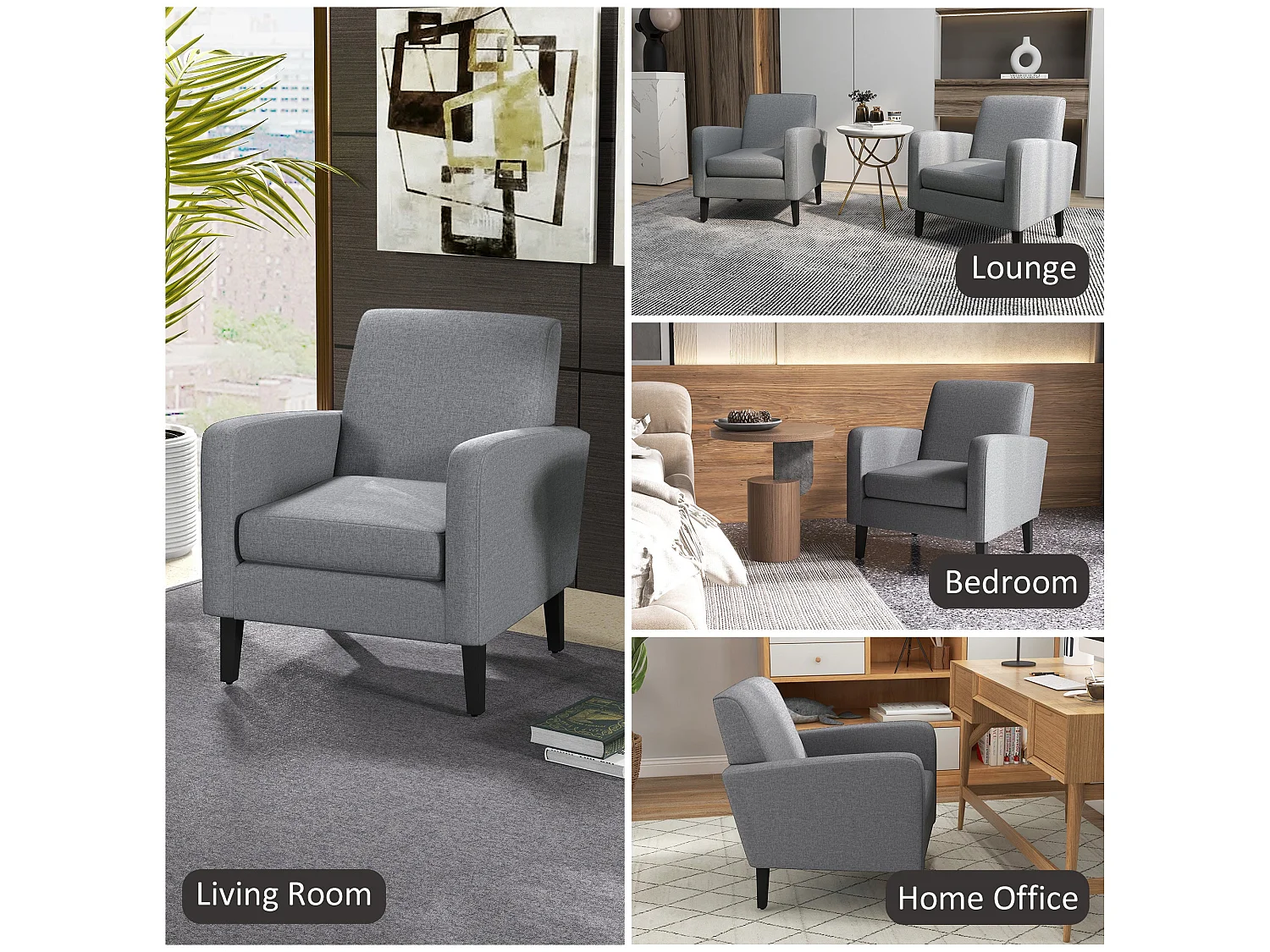 Sesuma Set of 2 Dove Grey Modern Accent Armchairs with Black Legs