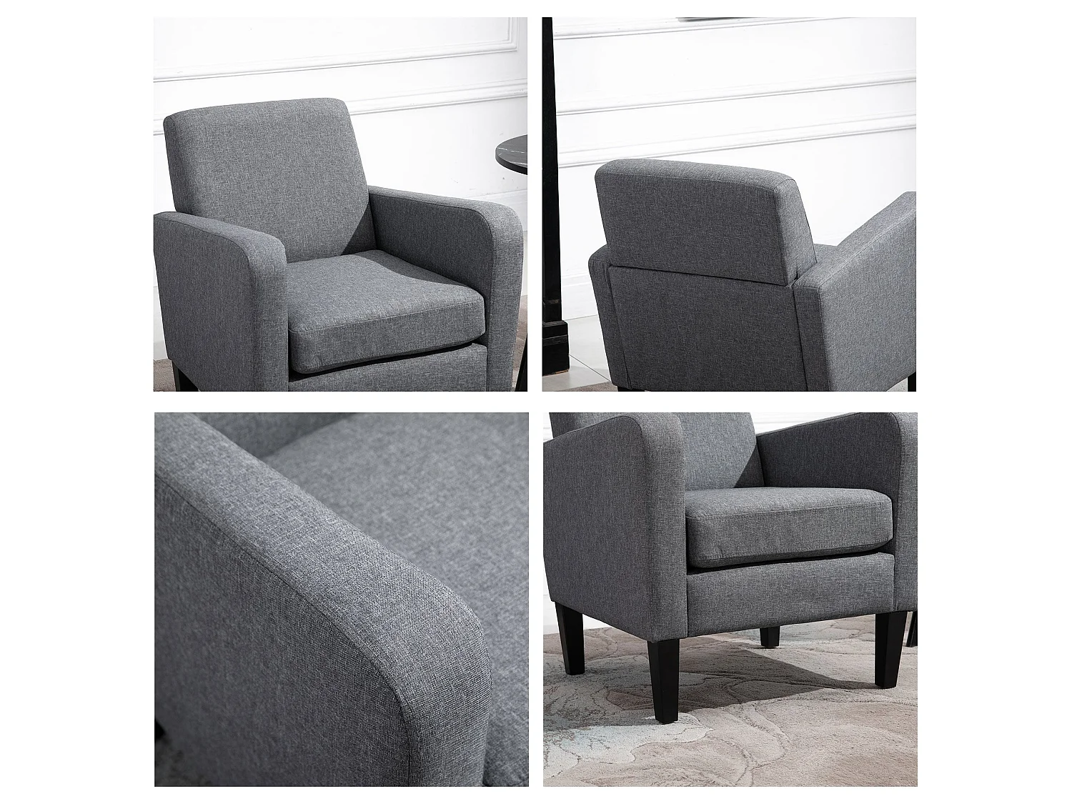 Sesuma Set of 2 Dove Grey Modern Accent Armchairs with Black Legs