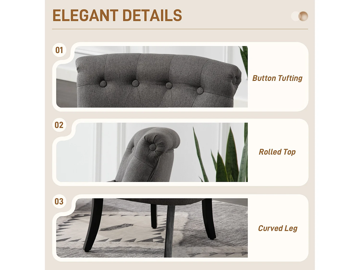 Fapa Charcoal Grey Tub Accent Chair Linen Look Fabric Button Tufted Back Solid Wood Legs